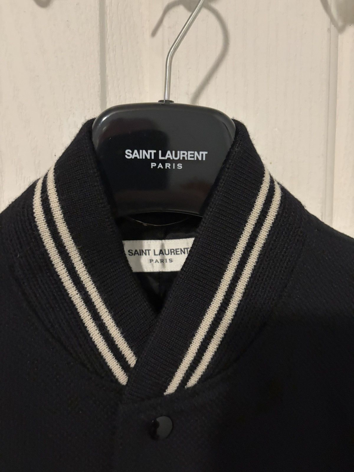 Saint Laurent Paris SAINT LAURENT TEDDY JACKET BOMBER BLACK WHITE SZ 52 LARGE XL Size US L / EU 52-54 / 3 - 4 Thumbnail