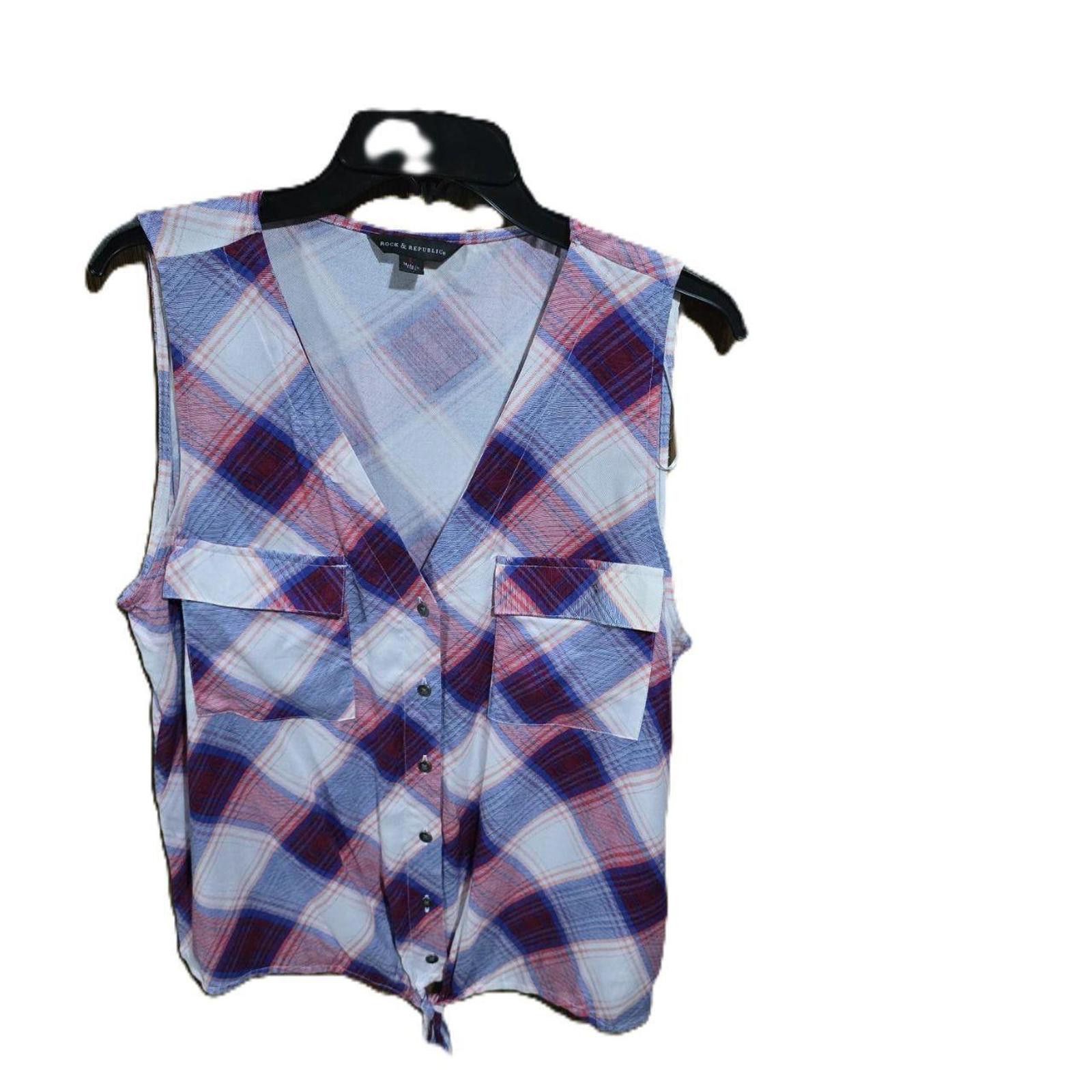 Other Rock and Republic Women's Blue & Red Sleeveless Top With Tie Size L / US 10 / IT 46 - 2 Thumbnail
