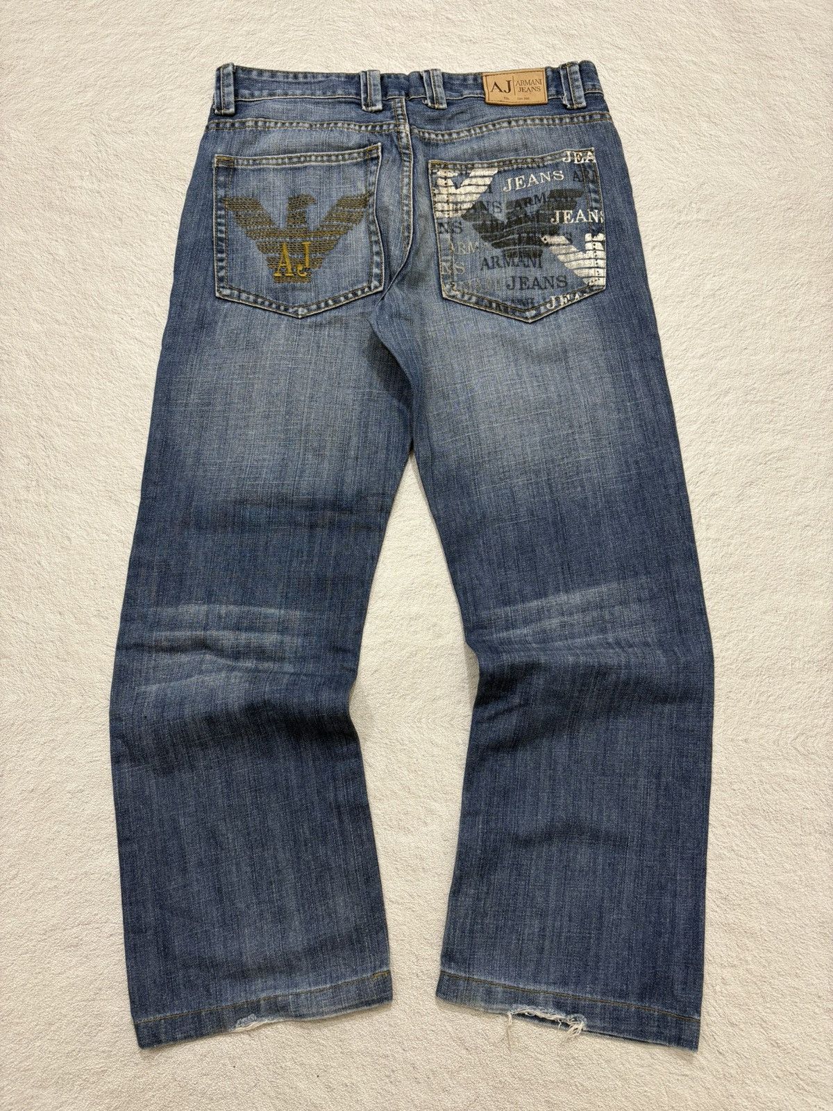 2000s Armani Jeans printed logo Wash Denim y2k style