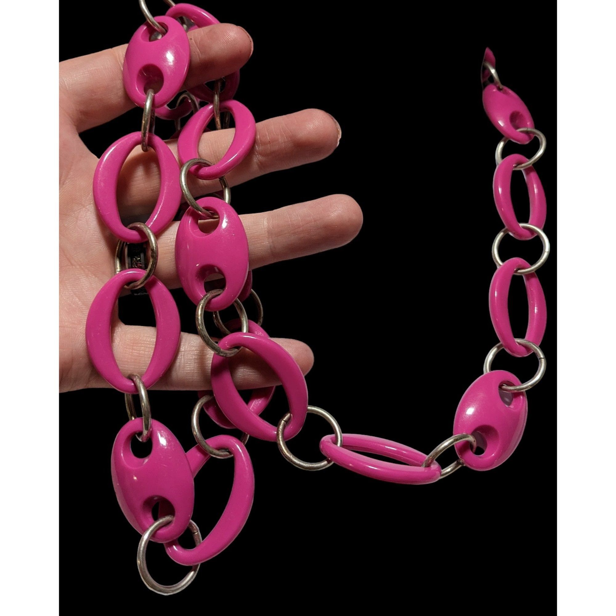 Other 80s Pink And Silver Large Link Necklace. Size ONE SIZE - 3 Thumbnail