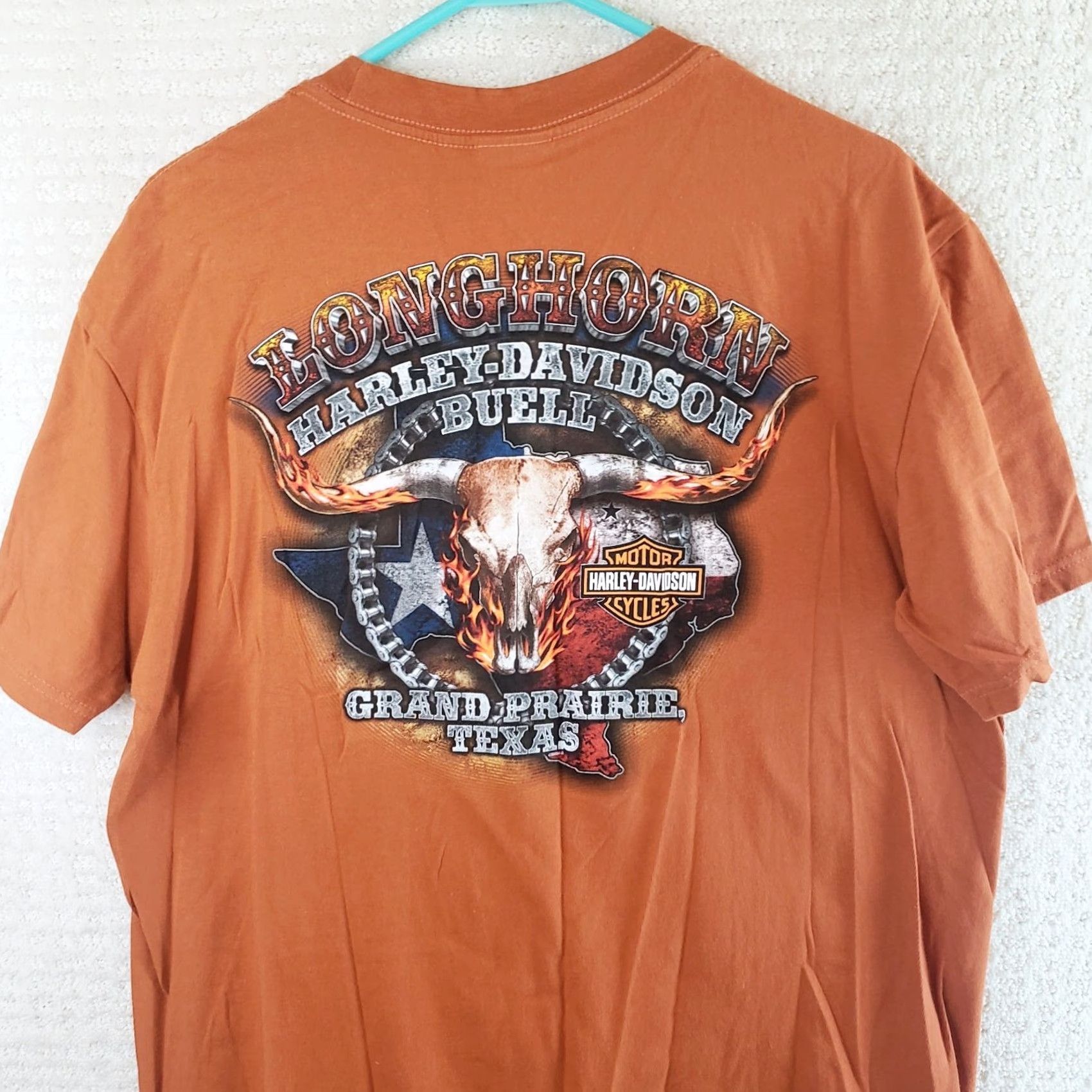 Harley Davidson Harley-Davidson Texas Longhorn Skull Grand Prairie Orange Shirt Men's L Size US L / EU 52-54 / 3 - 7 Thumbnail