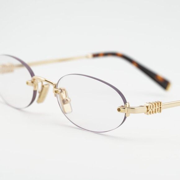 Miu Miu Miu Miu MUA54S 5AK08N Sunglasses Gold Oval Frame Size ONE SIZE - 4 Thumbnail