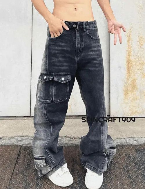 VIBE Cargo Baggy Stacked Flare Denim Jeans Size US 32 / EU 48 - 4 Thumbnail