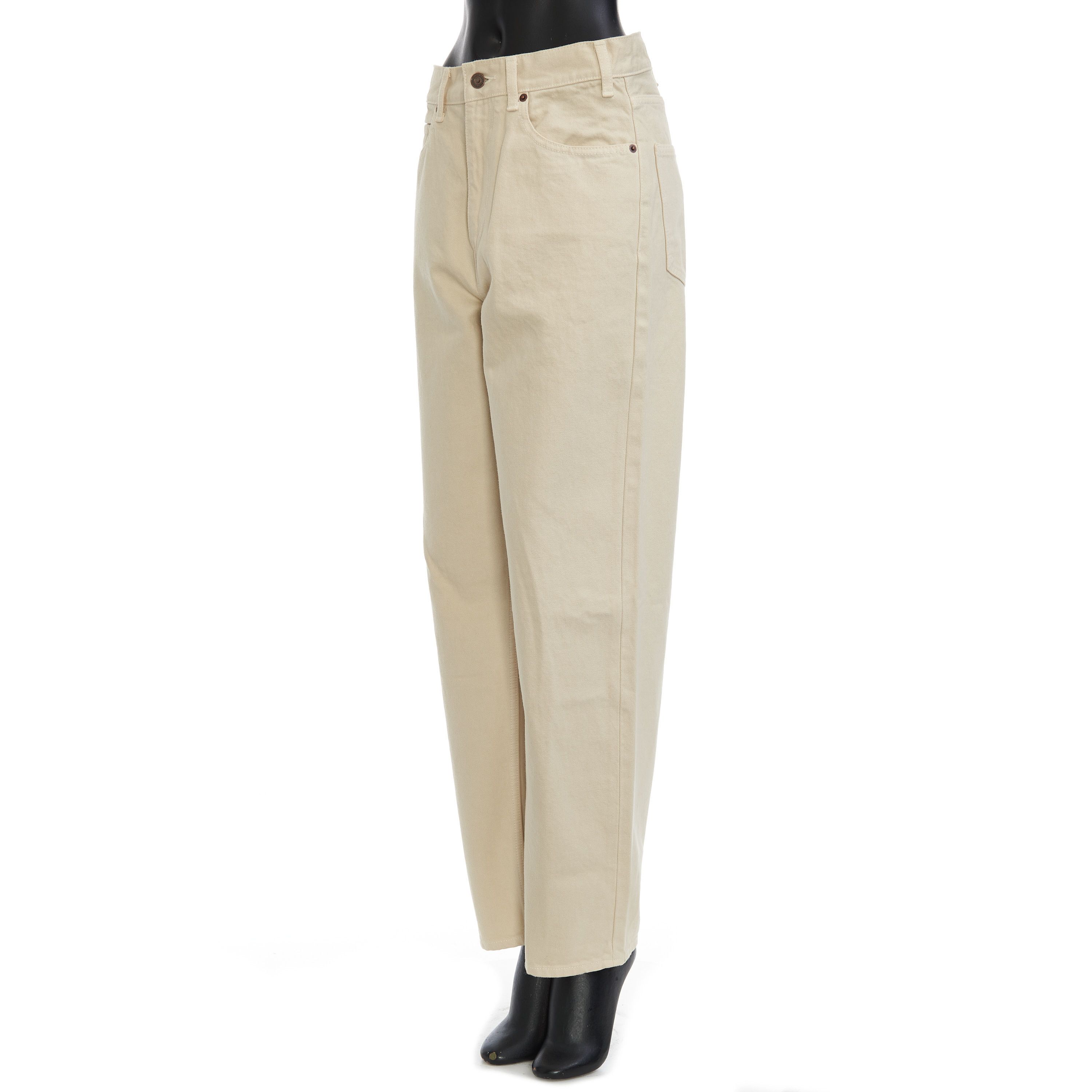 Celine High Waisted Margaret Jeans In Cream Wash Cotton Size 32" / US 10 / IT 46 - 2 Thumbnail