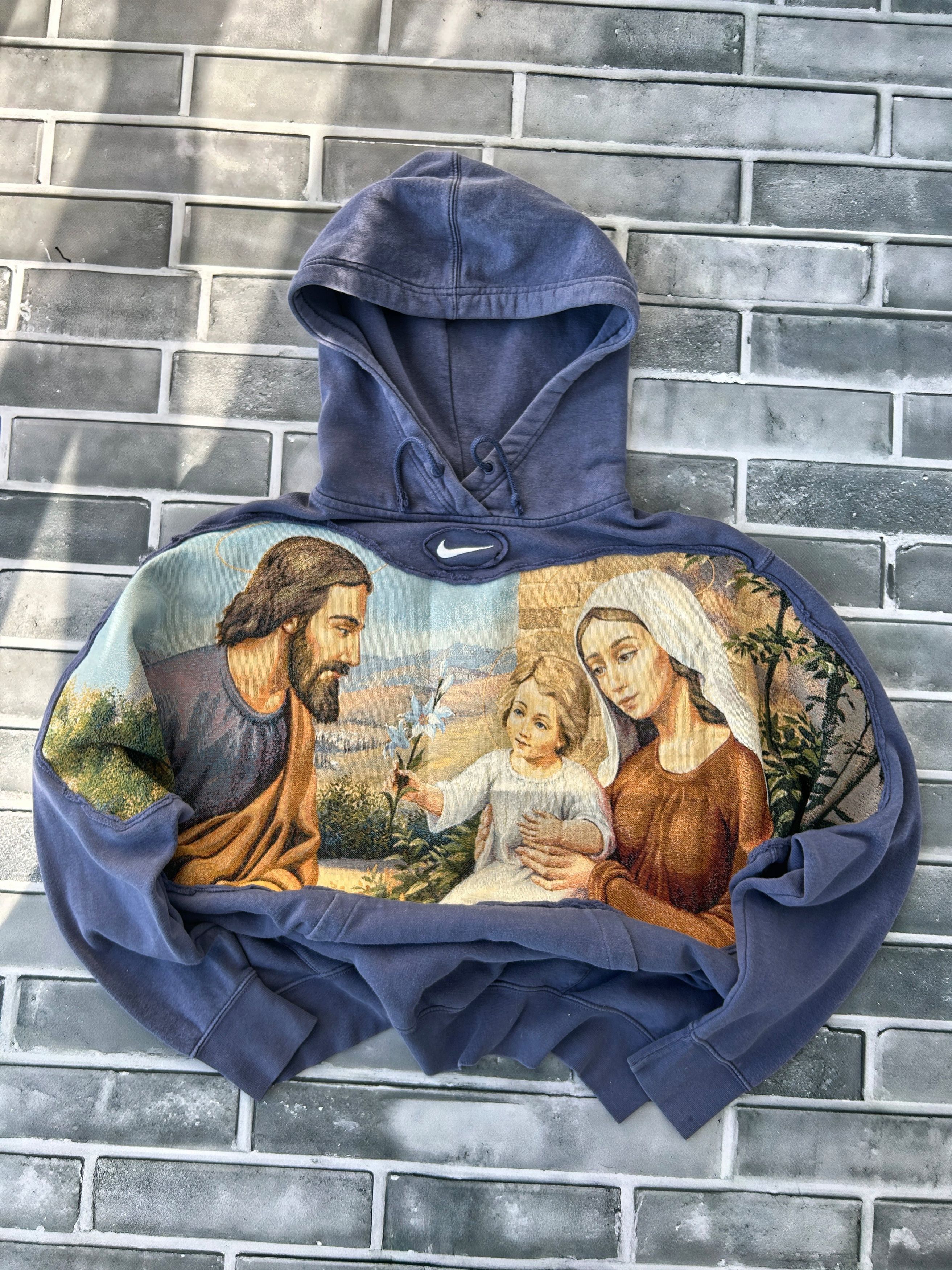 Pre-owned Nike X Vintage Japanese Jesus Nike Big Logo Centre Hoodie 90s In Multicolor