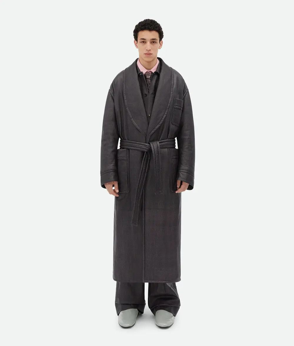 Bottega Veneta o1n1vont0925 Printed Leather Chevron Coat in Black Size US L / EU 52-54 / 3 - 1 Thumbnail