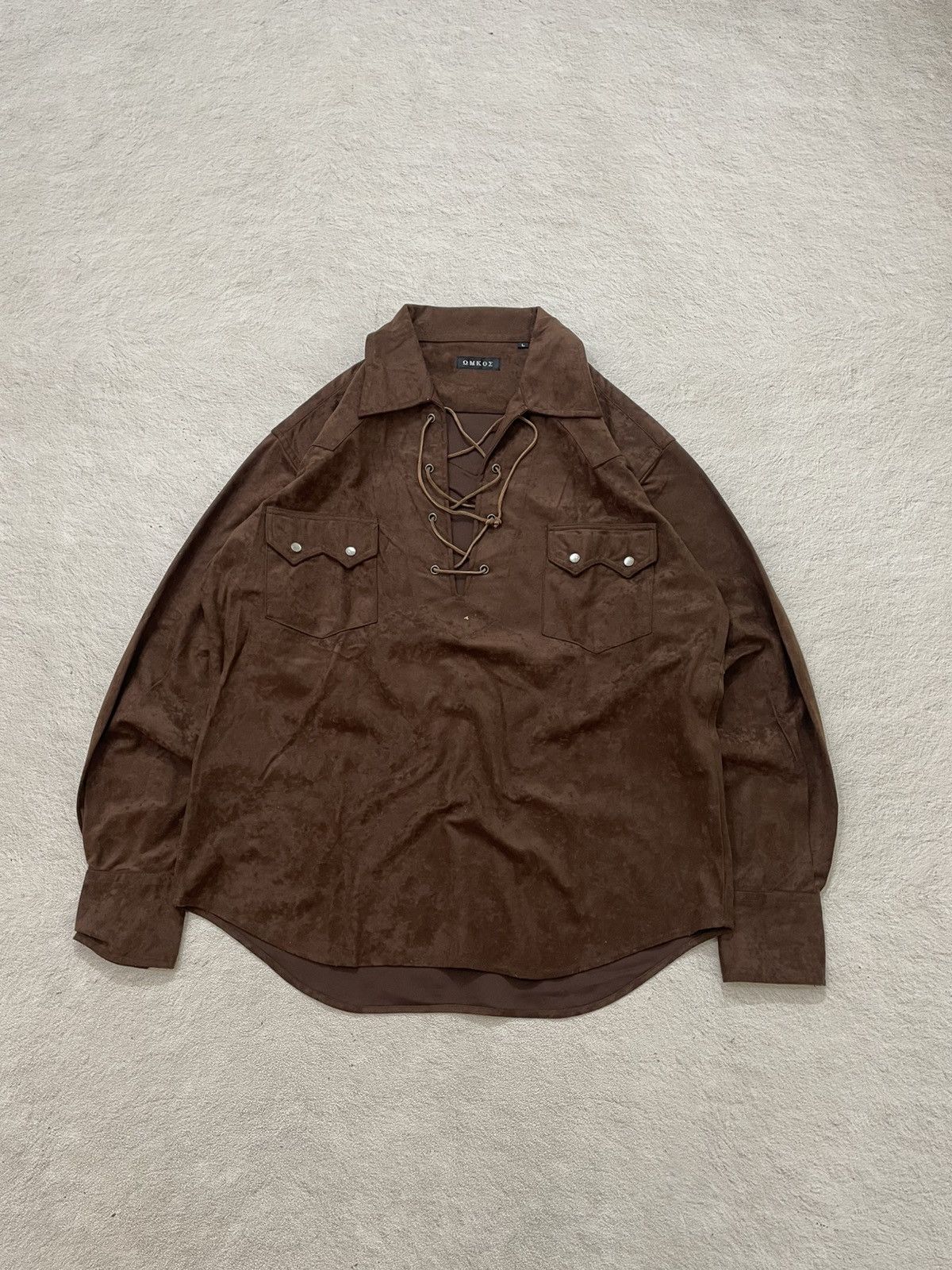 Le Grande Bleu (L.G.B.) 2000s Fuga Brown Lace-Up Pullover Shirt Western Y2K If6 Goa Size US XL / EU 56 / 4 - 1 Thumbnail