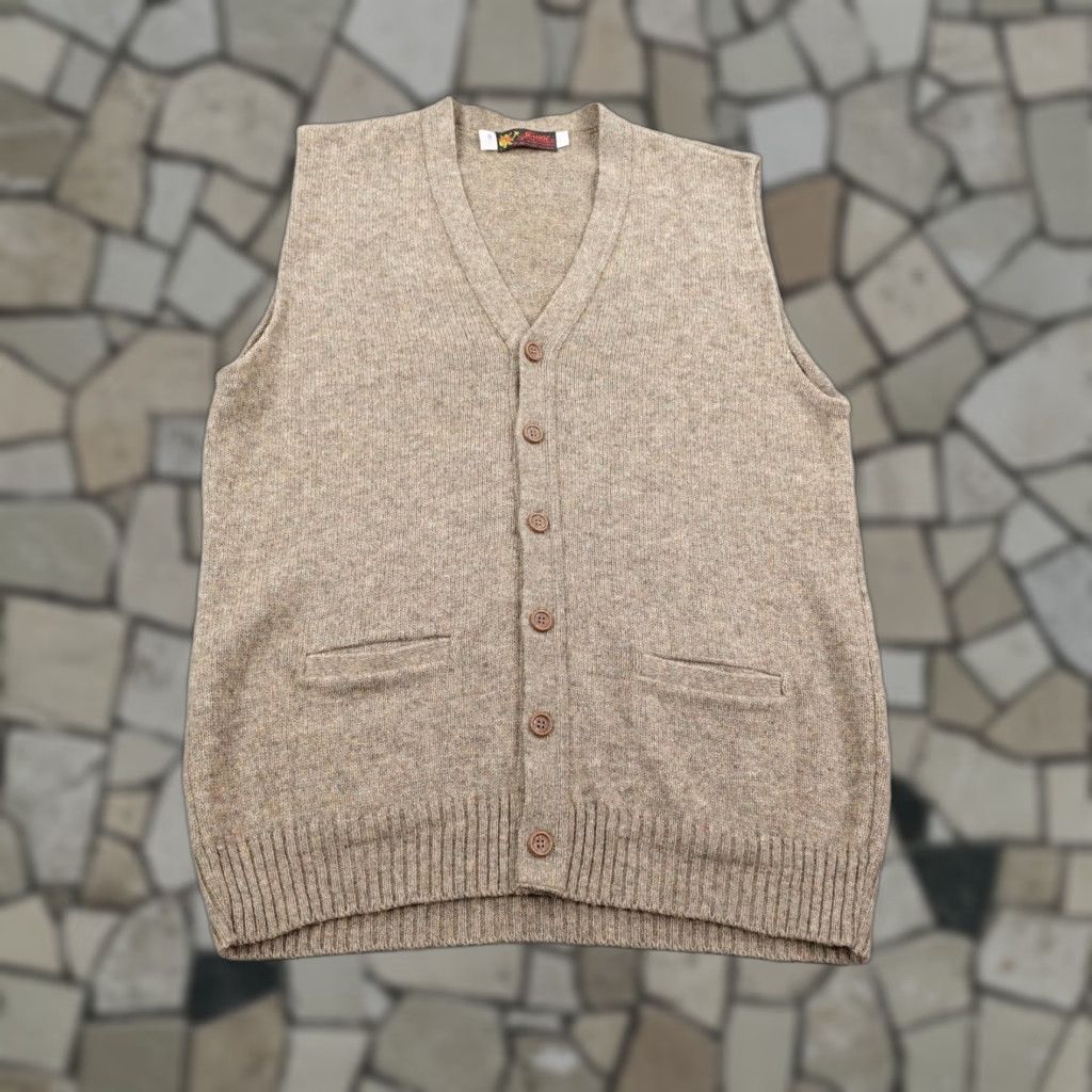 VINTAGE Jersild Sweater Vest Mens 3XL Beige Cardigan Wool Knit Button Up 70s USA Vest Mens Beige Wool Knit Solid Button Up 70s USA 3XL