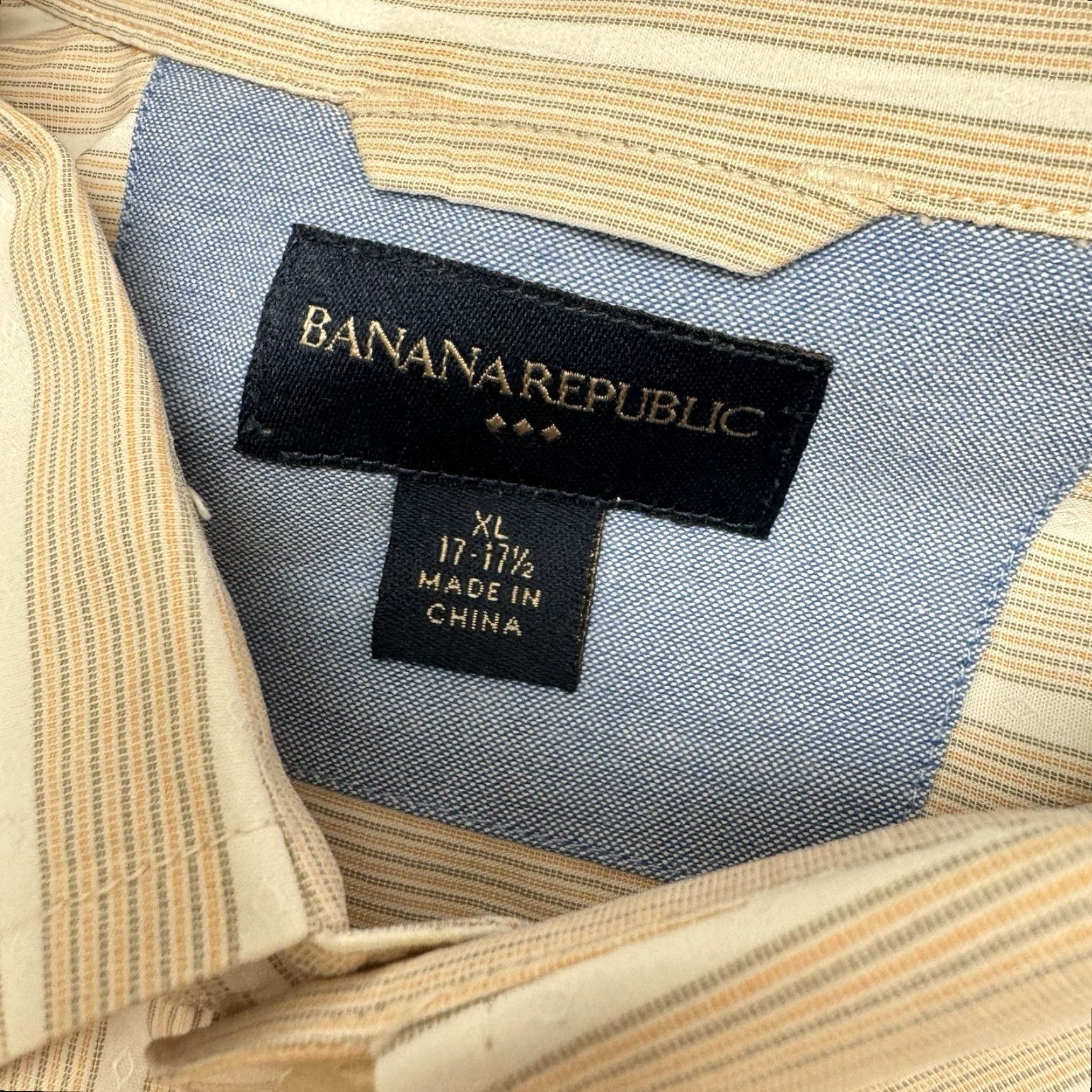 Banana Republic Banana Republic Mens XL Button-Down T Shirt Cotton Striped Cream Tan Brown Size US XL / EU 56 / 4 - 4 Thumbnail