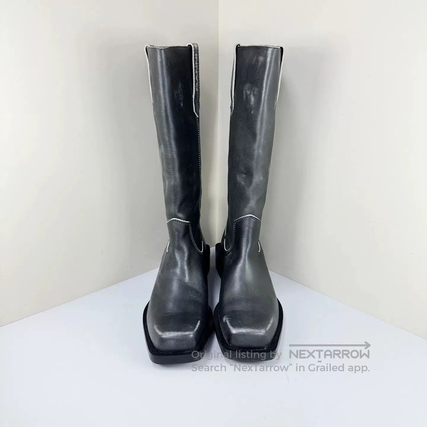 Ganni Ganni Distressed Square Toe Leather Boots. Size US 8 / IT 38 - 2 Thumbnail