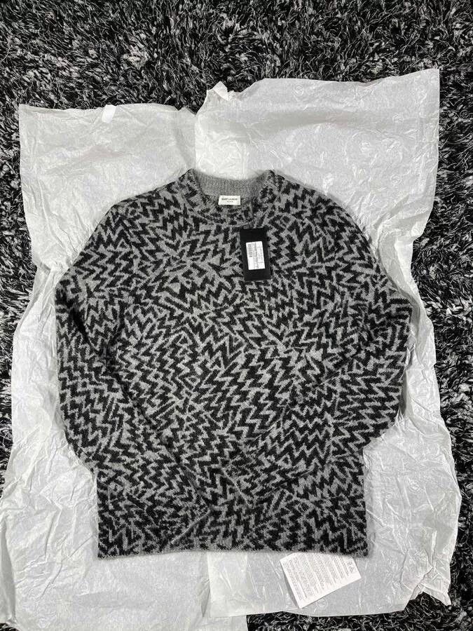 Yves Saint Laurent black and gray zigzag patterned sweater Size US S / EU 44-46 / 1 - 1 Thumbnail