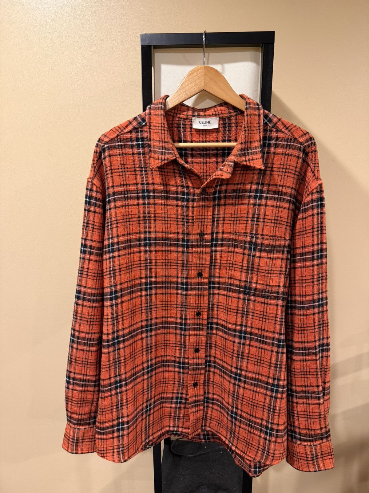 Celine Celine Hedi Slimane FW23 Orange/Red Flannel Button Up Shirt Size US XL / EU 56 / 4 - 16 Thumbnail