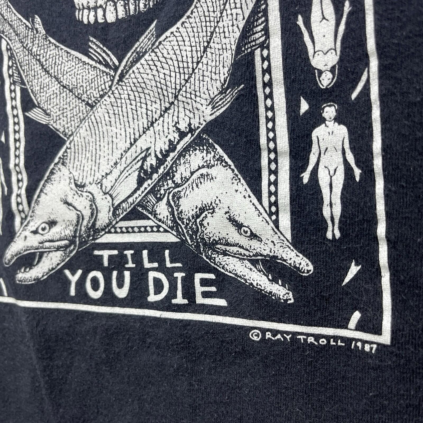 Domenico Spano Vintage 1987 Spawn Till You Die Ray Black Skull Tee T Shirt Size US L / EU 52-54 / 3 - 5 Thumbnail