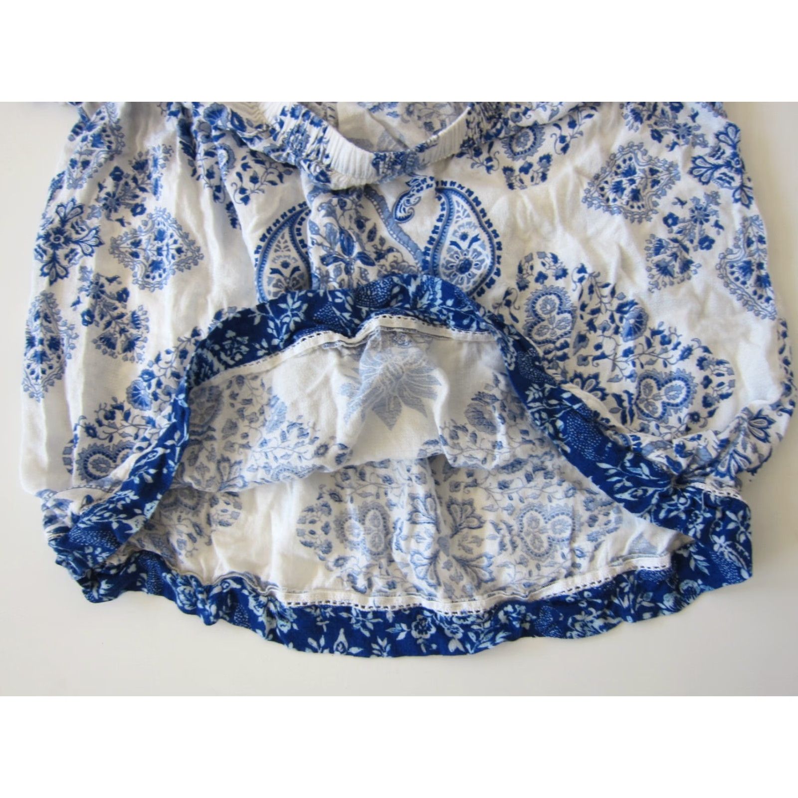 Lucky Brand Lucky Brand Off Shoulder Tunic Blouse M Women Blue White Floral 100% Rayon Peasant Shirt Size M / US 6-8 / IT 42-44 - 5 Thumbnail