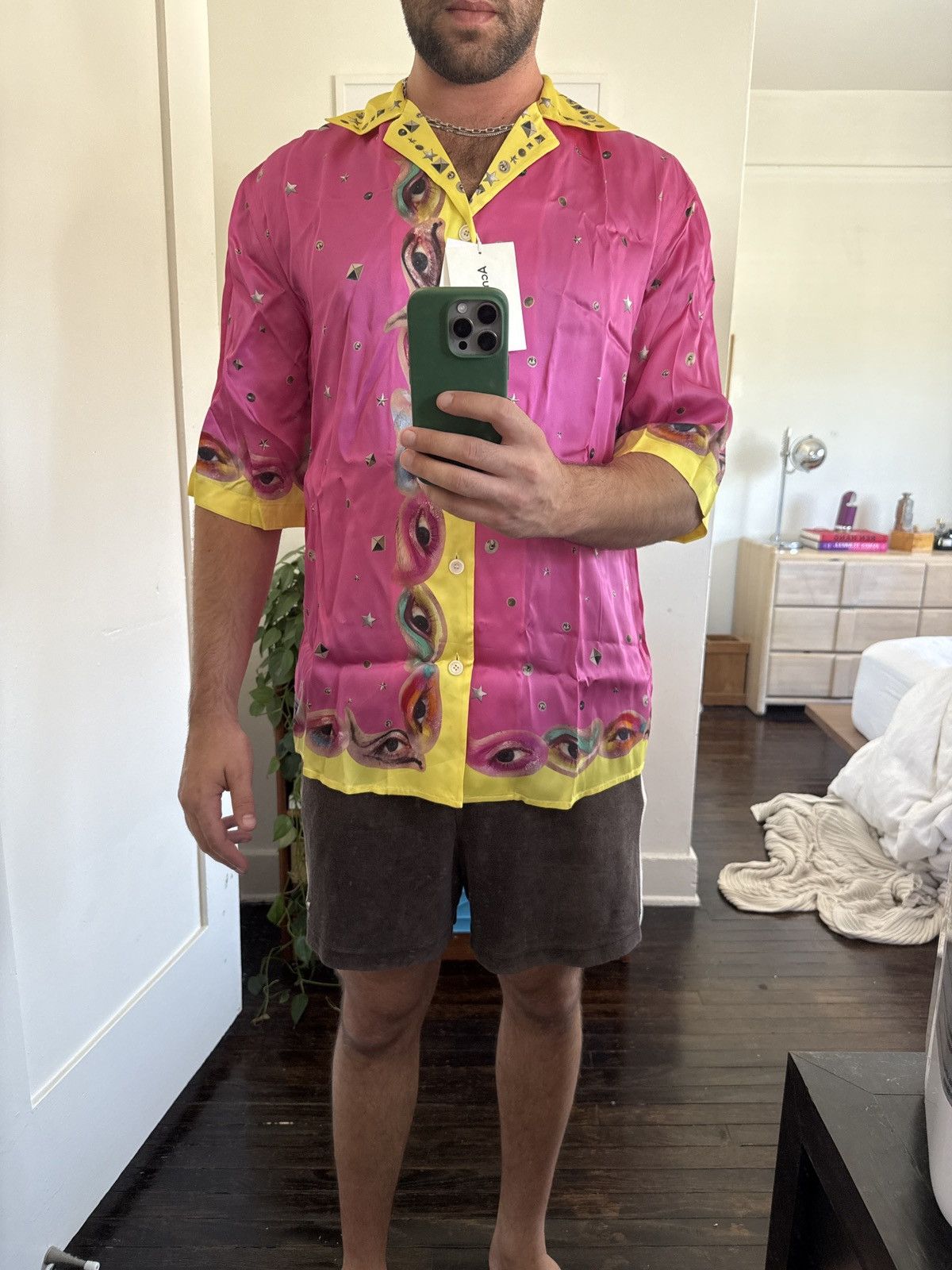 Acne Studios Printed Button Up Shirt in Fuschia Pink Size US M / EU 48-50 / 2 - 3 Thumbnail