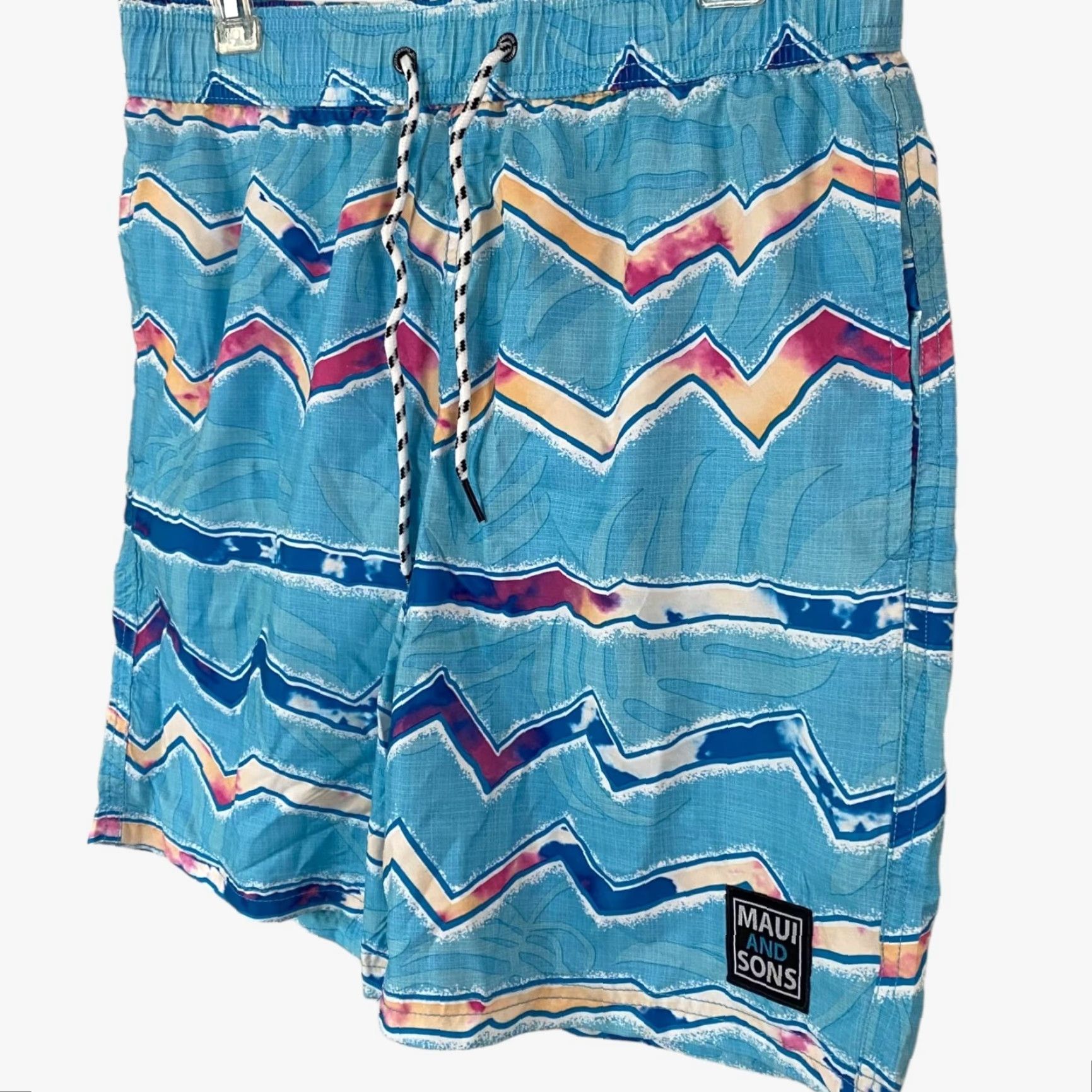 Vintage Maui & Sons Zig Zag Cruzer Print Blue Beach Pool Swim Trunks Shorts Mens Medium Size US 33 - 2 Thumbnail