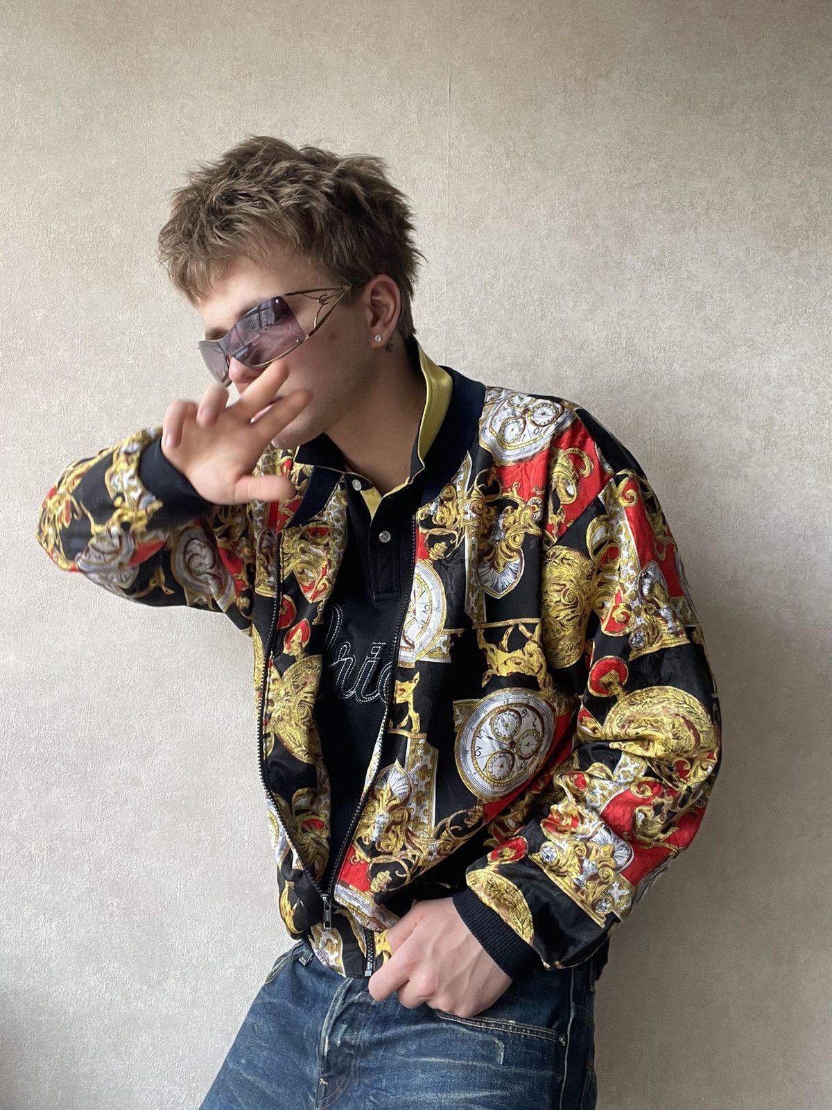 Vintage Vintage 80s Clock Pattern Zip Up Jacket Versace Style Size US M / EU 48-50 / 2 - 5 Thumbnail