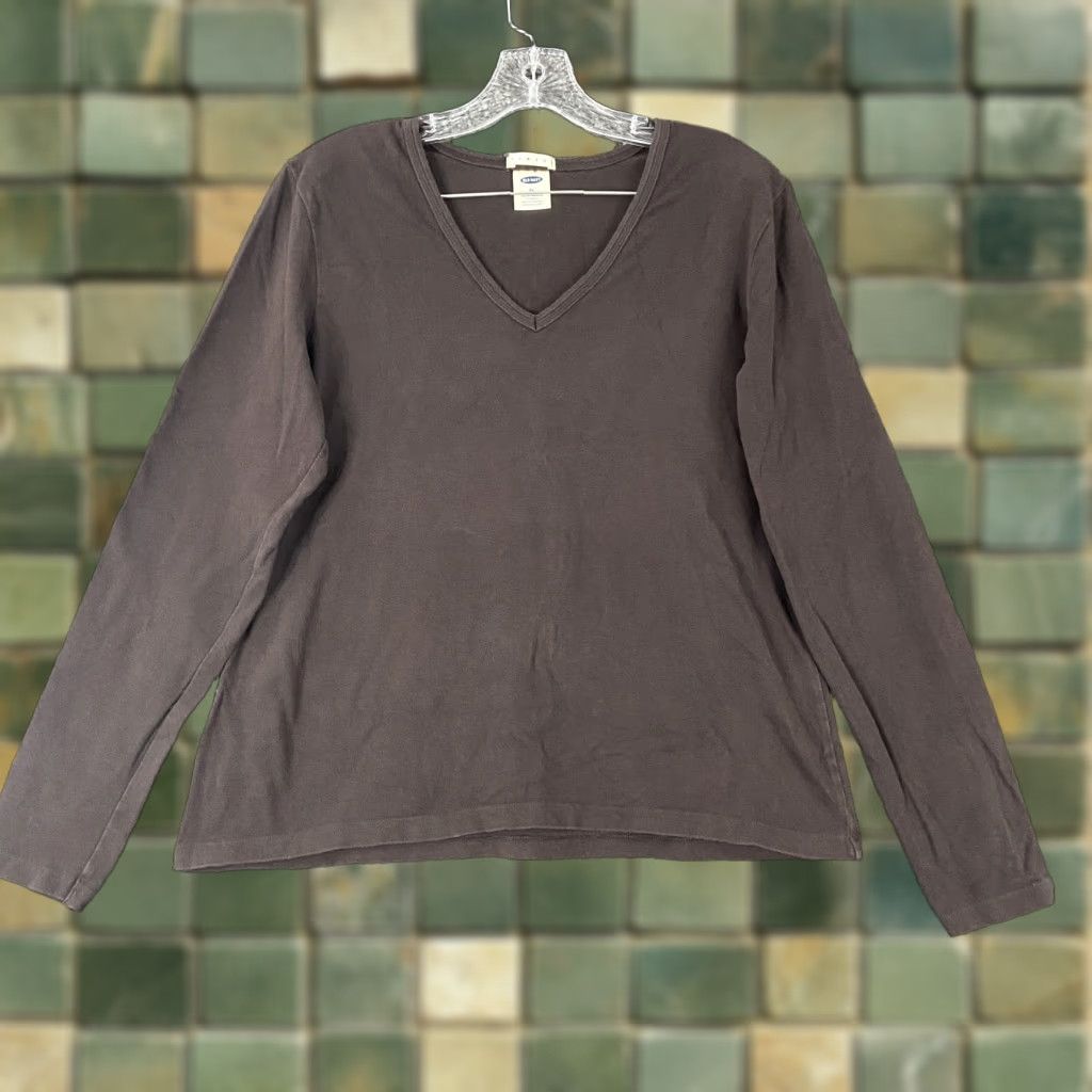 Old Navy Old Navy Women's Blouse XL Long Sleeve V-Neck Brown Stretch Top Size XL / US 12-14 / IT 48-50 - 1 Thumbnail