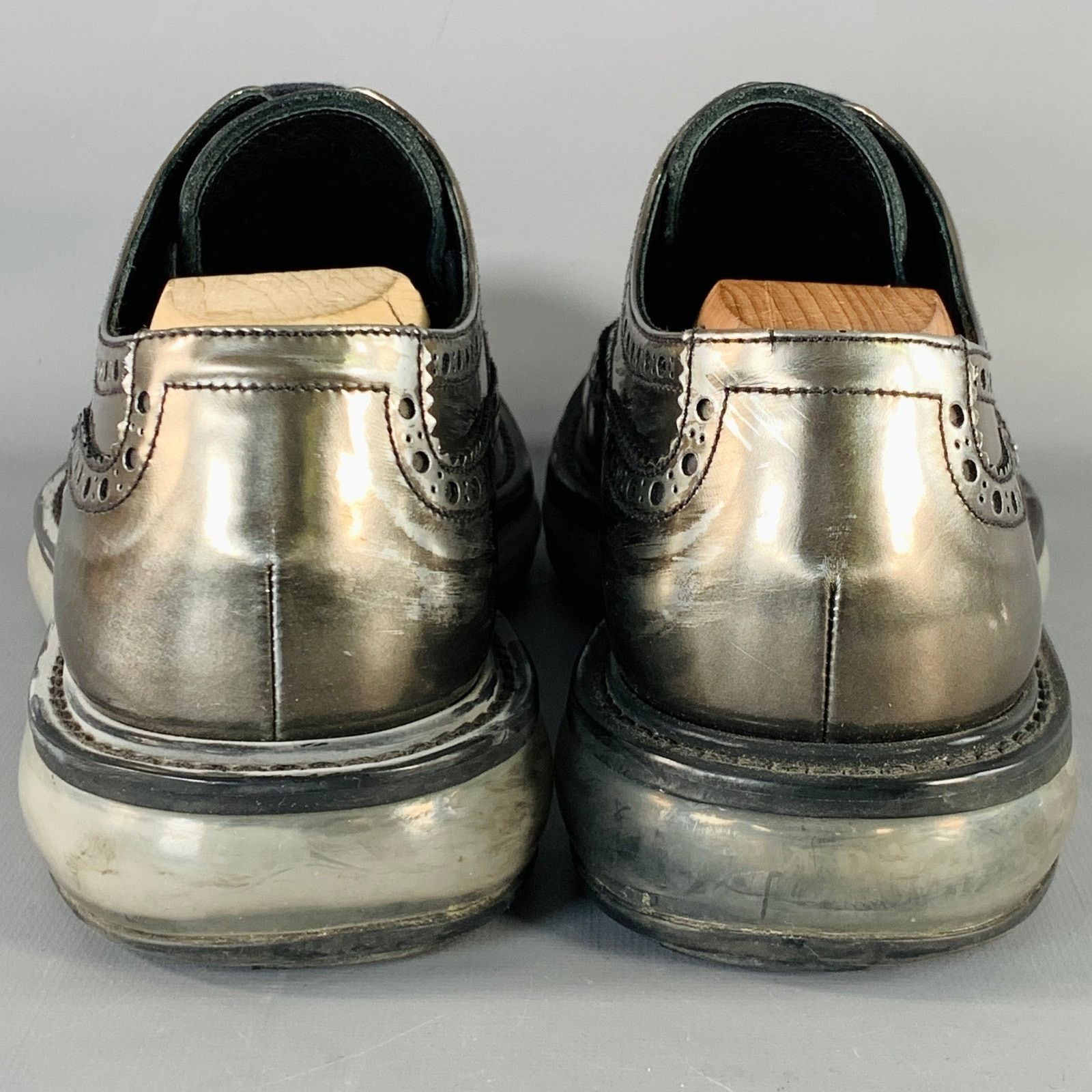 Prada PRADA Silver Metallic Leather Wingtip Lace-Up Shoes Size US 9 / EU 42 - 3 Thumbnail