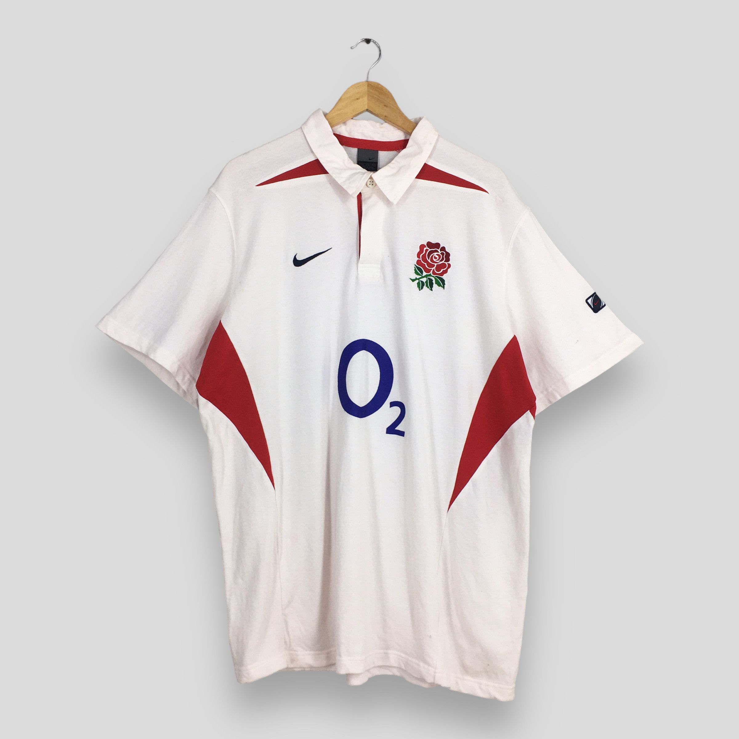 image of England Rugby League x Nike Vintage 90's Nike O2 England Rugby Jersey Rugby Shirt in White (Size 2X