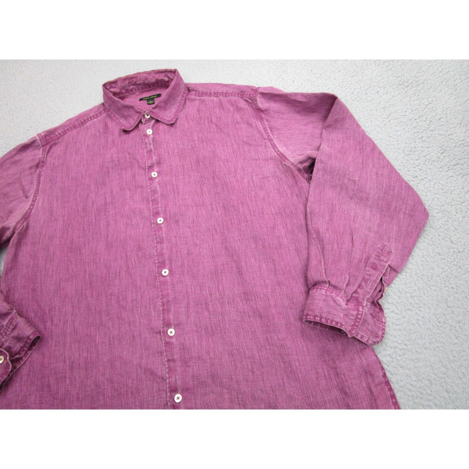 Vintage Martin Gordon Shirt Mens XL Purple 100% Linen Long Sleeve Old Money Quiet Luxury Size US XL / EU 56 / 4 - 2 Thumbnail