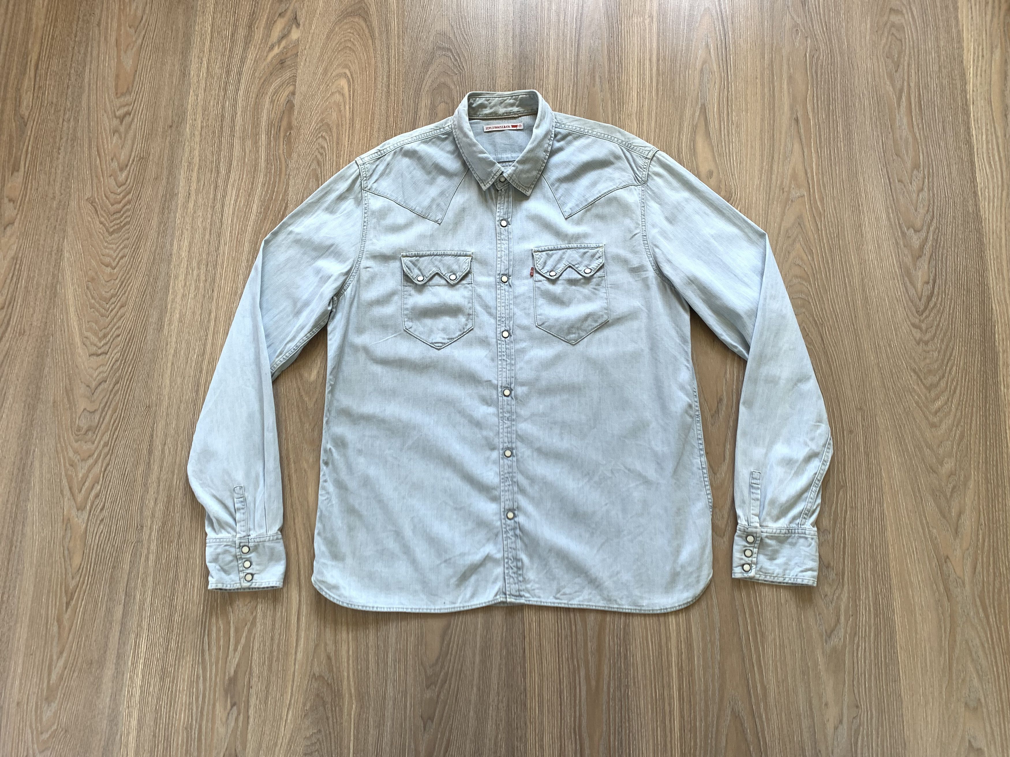 Levi's × Levi's Vintage Clothing × Vintage Levi's Long Sleeve Washed Light Blue Shirt Size US XXL / EU 58 / 5 - 8 Thumbnail