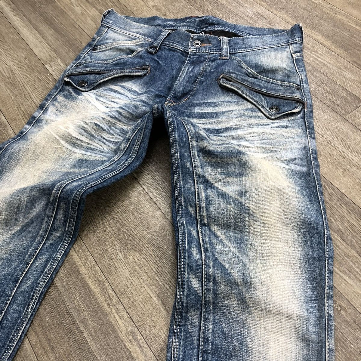 If Six Was Nine × Japanese Brand × Le Grande Bleu (L.G.B.) 2000s Nicole Club Multi Pocket Faded Bootcut Flared Jeans Size US 31 - 2 Thumbnail