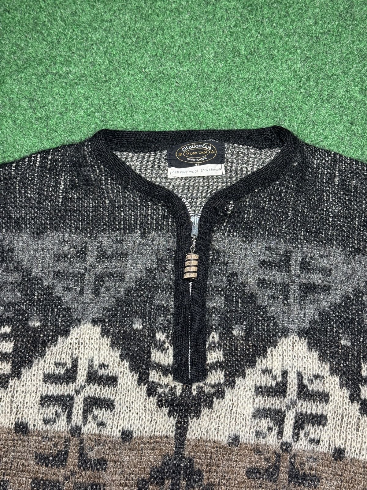 Puritan Puritan 60s Wool Mohair Fair Isle Earth Tone 1/4 Zip Sweater Size US S / EU 44-46 / 1 - 2 Thumbnail