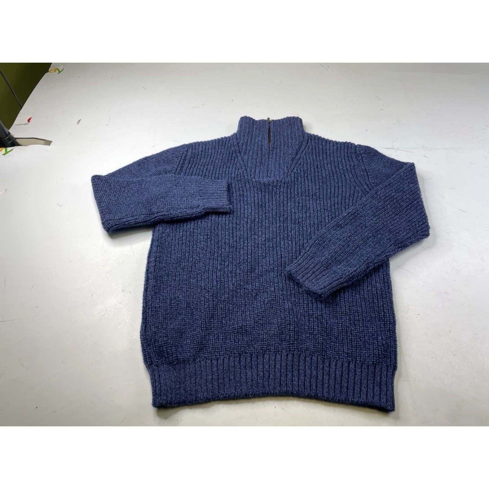 Market Aran Sweater Market Womens Large Virgin Wool Blue 1/4 Zip Knit Pullover Ireland Gyro? No rips or stains Size L / US 10 / IT 46 - 2 Thumbnail