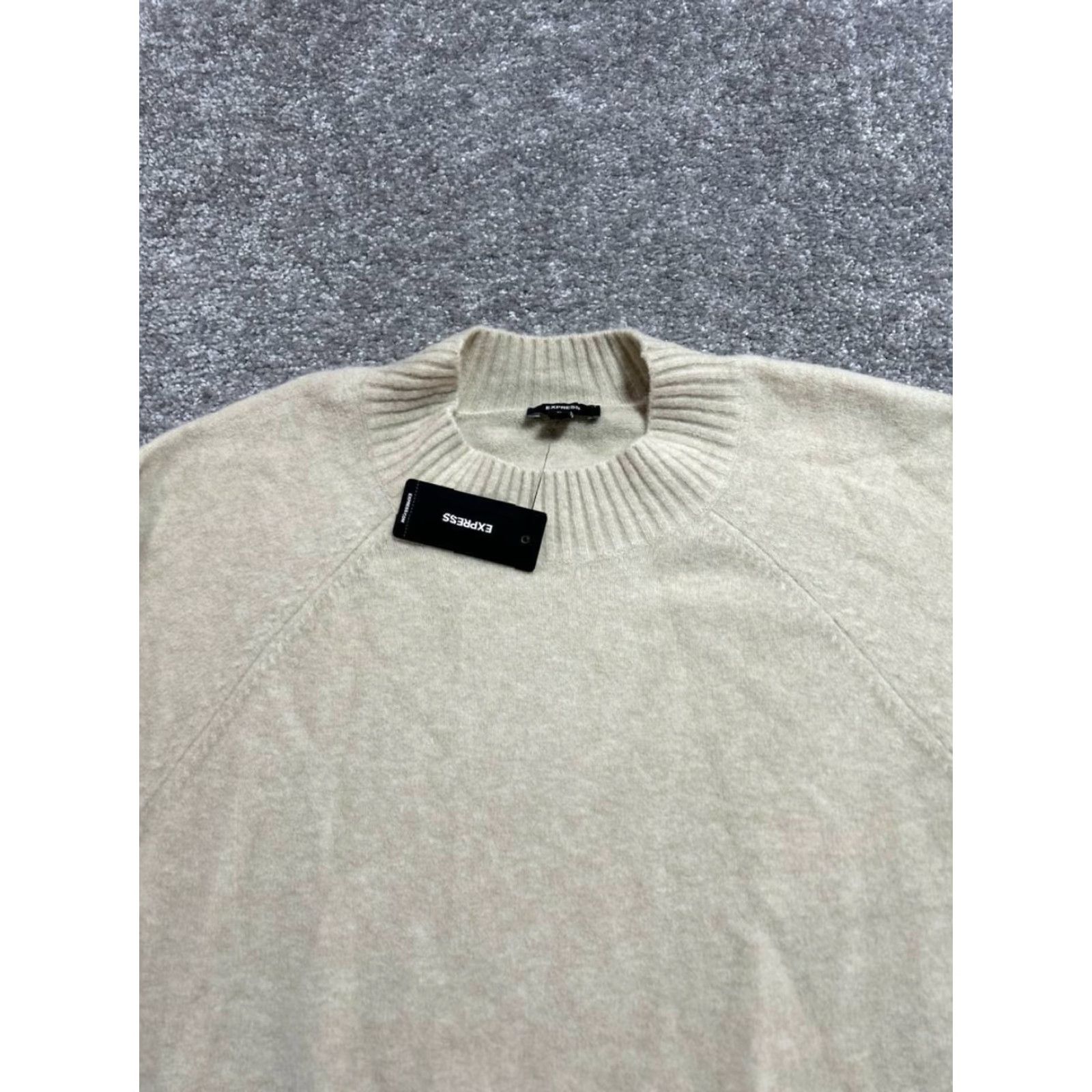 Express Express Sweater Men XL Beige Wool Stretch Tight Knit Mock Neck Raglan Sleeve Pullover Casual Size US XL / EU 56 / 4 - 3 Thumbnail