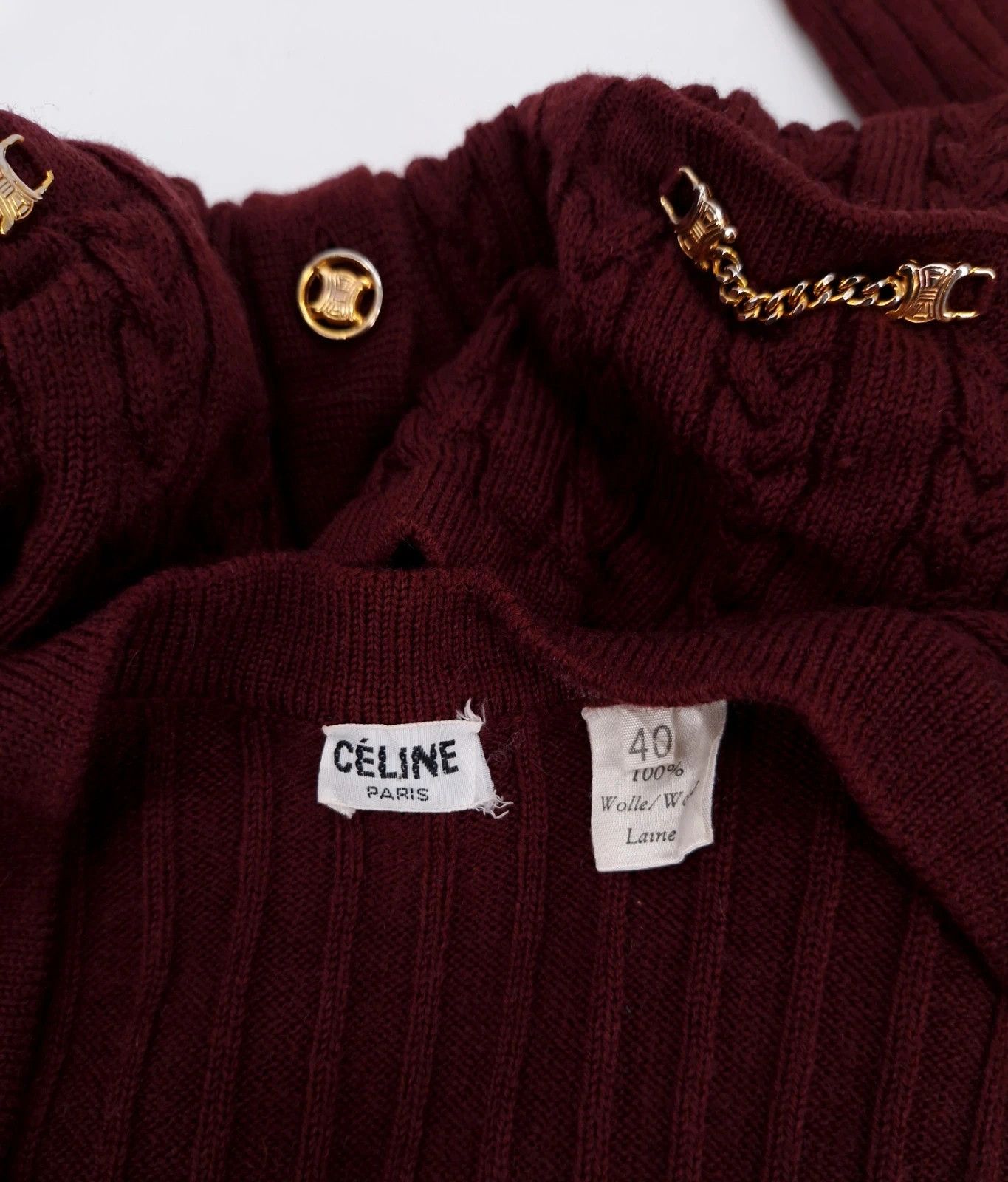 Celine Celine Cable Knit Wool Cardigan in Deep Burgundy Size M / US 6-8 / IT 42-44 - 2 Thumbnail