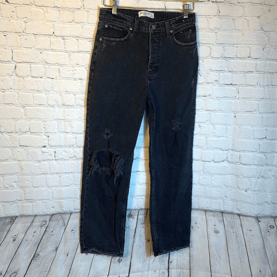 Abercrombie & Fitch Abercrombie & Fitch Jeans Womens 27 The Dad High Rise Black Denim Buttonfly Size 27" / US 4 / IT 40 - 2 Thumbnail