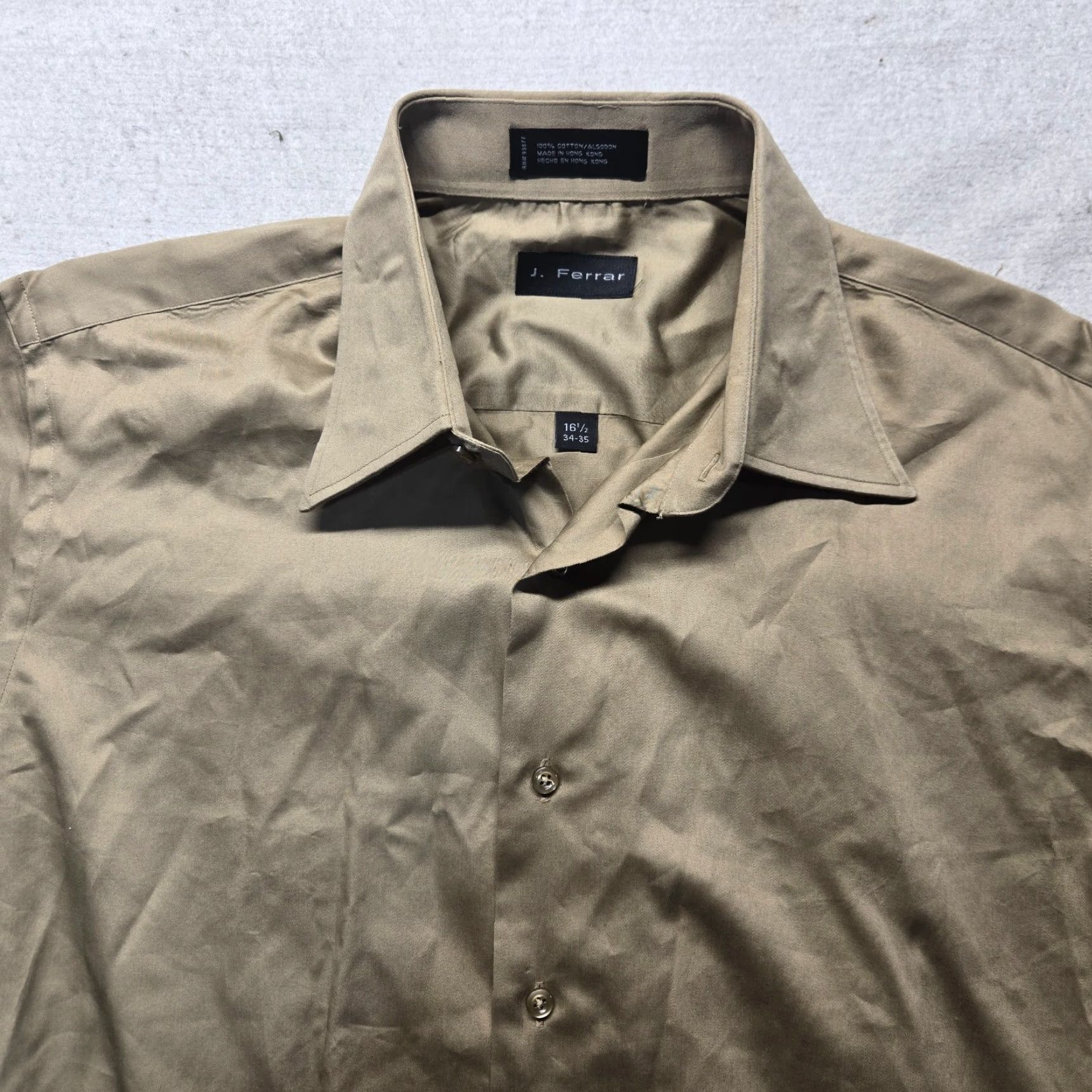 Vintage J.Ferrar Shirt Solid Brown 100% Cotton Long Sleeve Button-Up Adult Men's 16.5 Size US XL / EU 56 / 4 - 2 Thumbnail