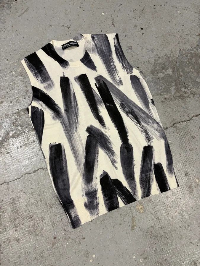 Dolce & Gabbana 2000s Dolce & Gabbana Black Paint Tank Top White Sweater Size US S / EU 44-46 / 1 - 4 Thumbnail