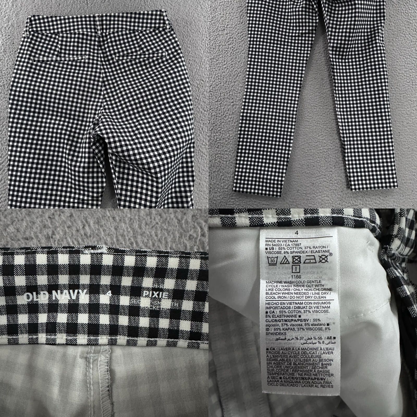 Old Navy Old Navy Womens Pants Pixie High Rise Tapered Ankle 4 Black White Multicolor Pocketed Size 24" / US 00 / IT 34 - 9 Thumbnail