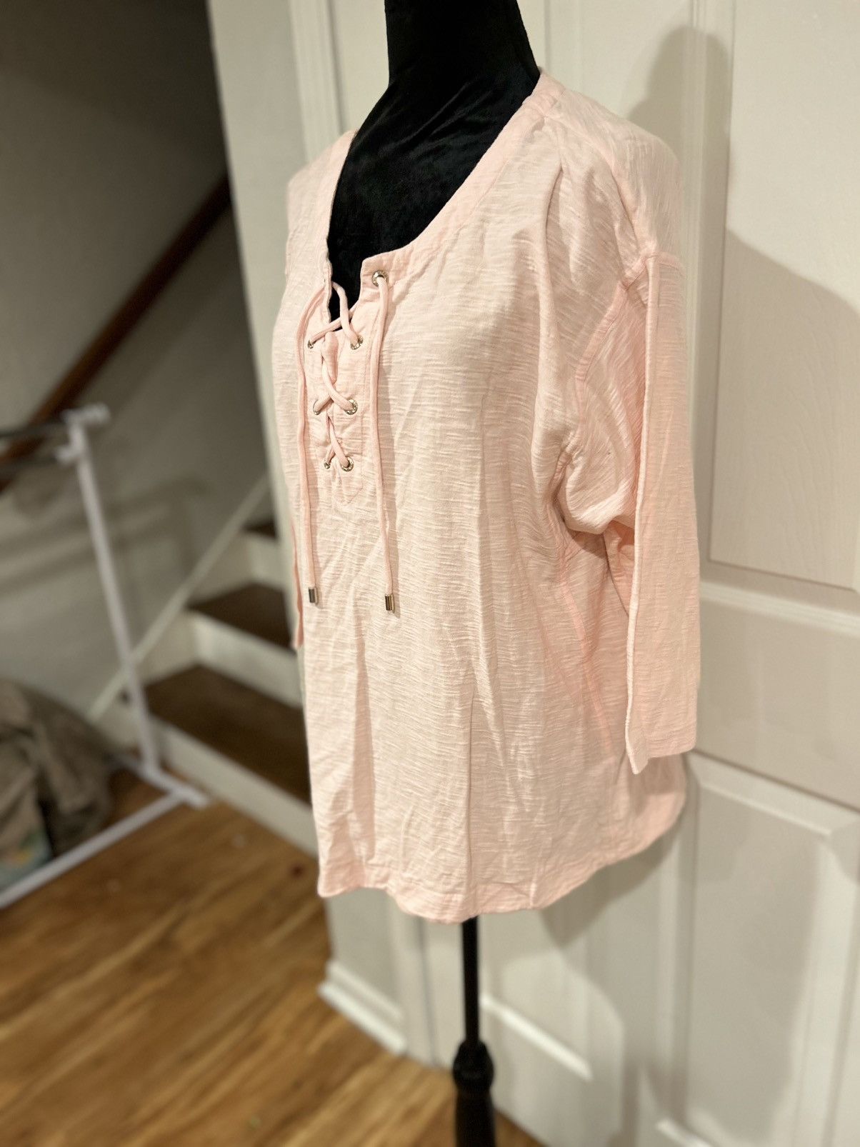 Tommy Hilfiger Tommy Hilfiger Light Pink Lace-Up 3/4 Sleeve Top Size XL Size XL / US 12-14 / IT 48-50 - 4 Thumbnail