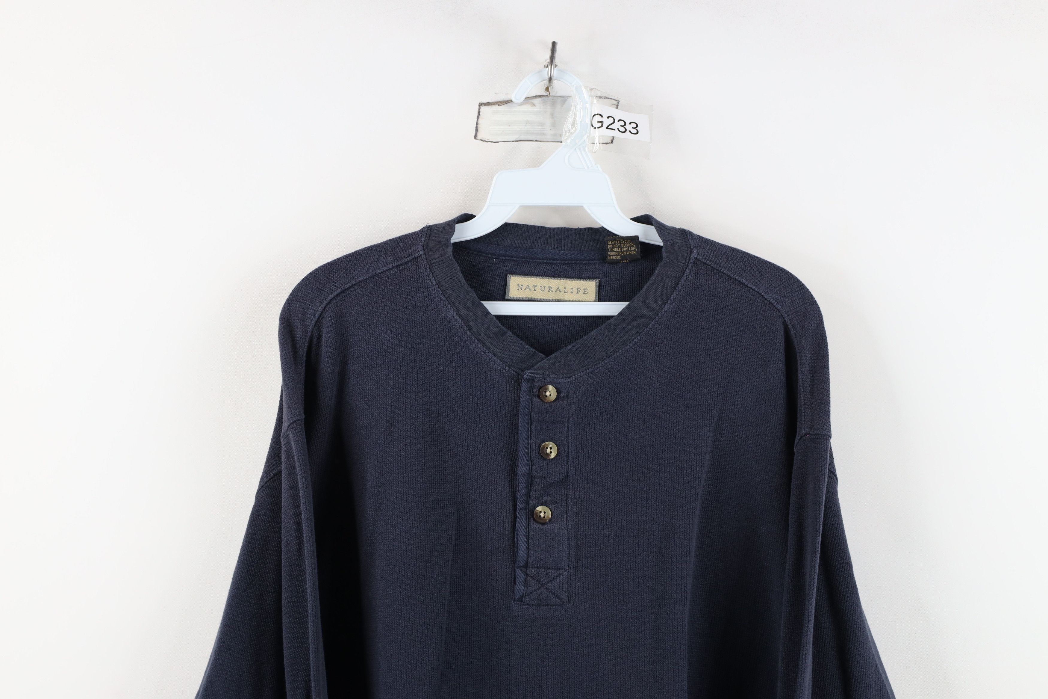 Vintage Vintage 90s Streetwear Waffle Knit Henley T-Shirt Blue Size US XXL / EU 58 / 5 - 2 Thumbnail
