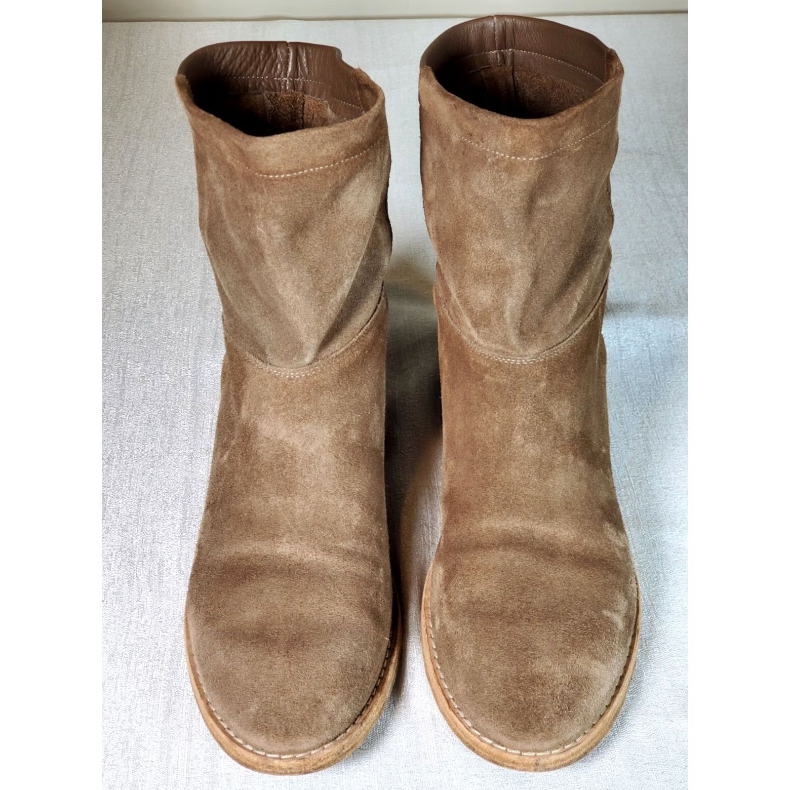 Vince VINCE Grayson Ankle Boots Womens US 7 Leather Suede Block Heel Concealed Wedge Flint Taupe M Size US 7 / IT 37 - 6 Thumbnail