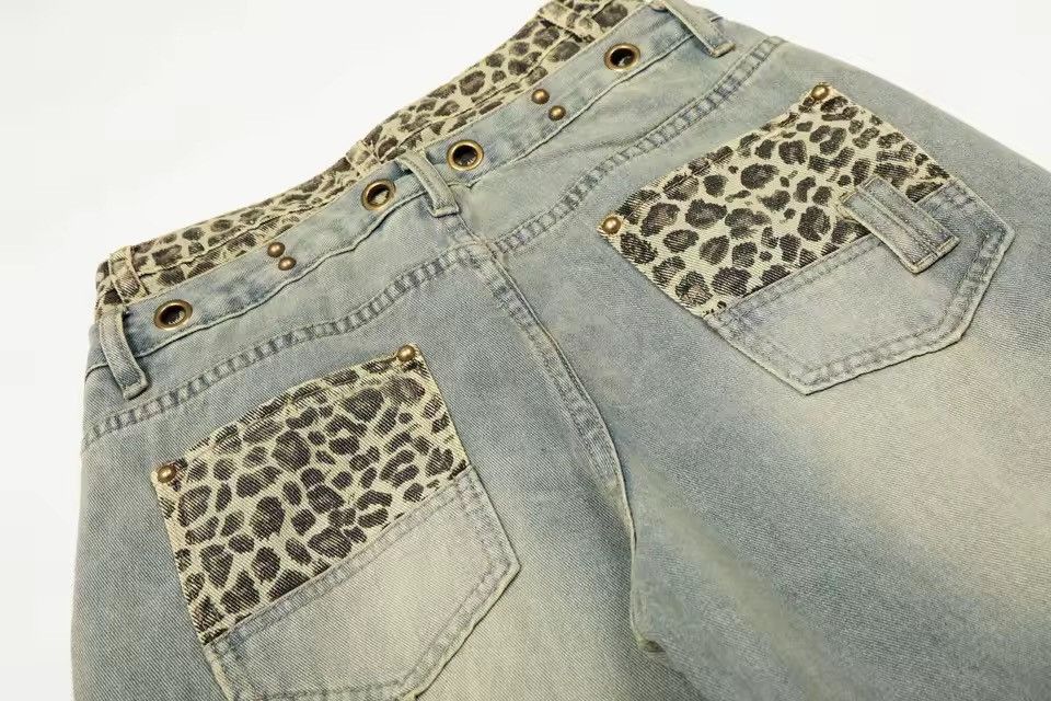 Jean Leopard Streetwear Baggy Y2k Loose Jeans Pants Size US 35 - 5 Thumbnail