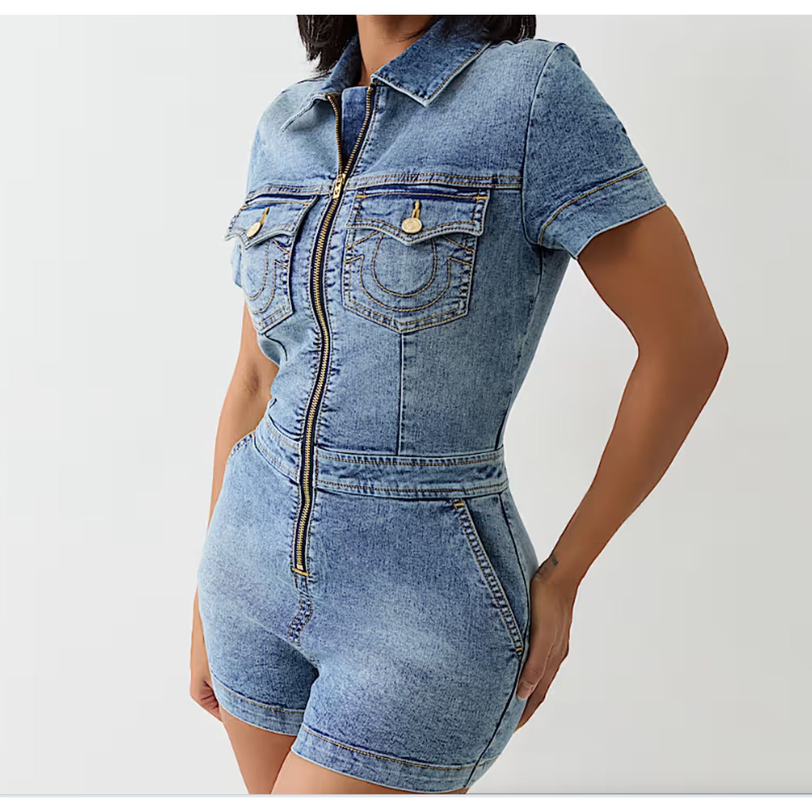 True Religion TRUE RELIGION - ZIP DENIM ROMPER MELLOW WASH - NWT - SZ XL Size 34" / US 12 / IT 48 - 2 Thumbnail