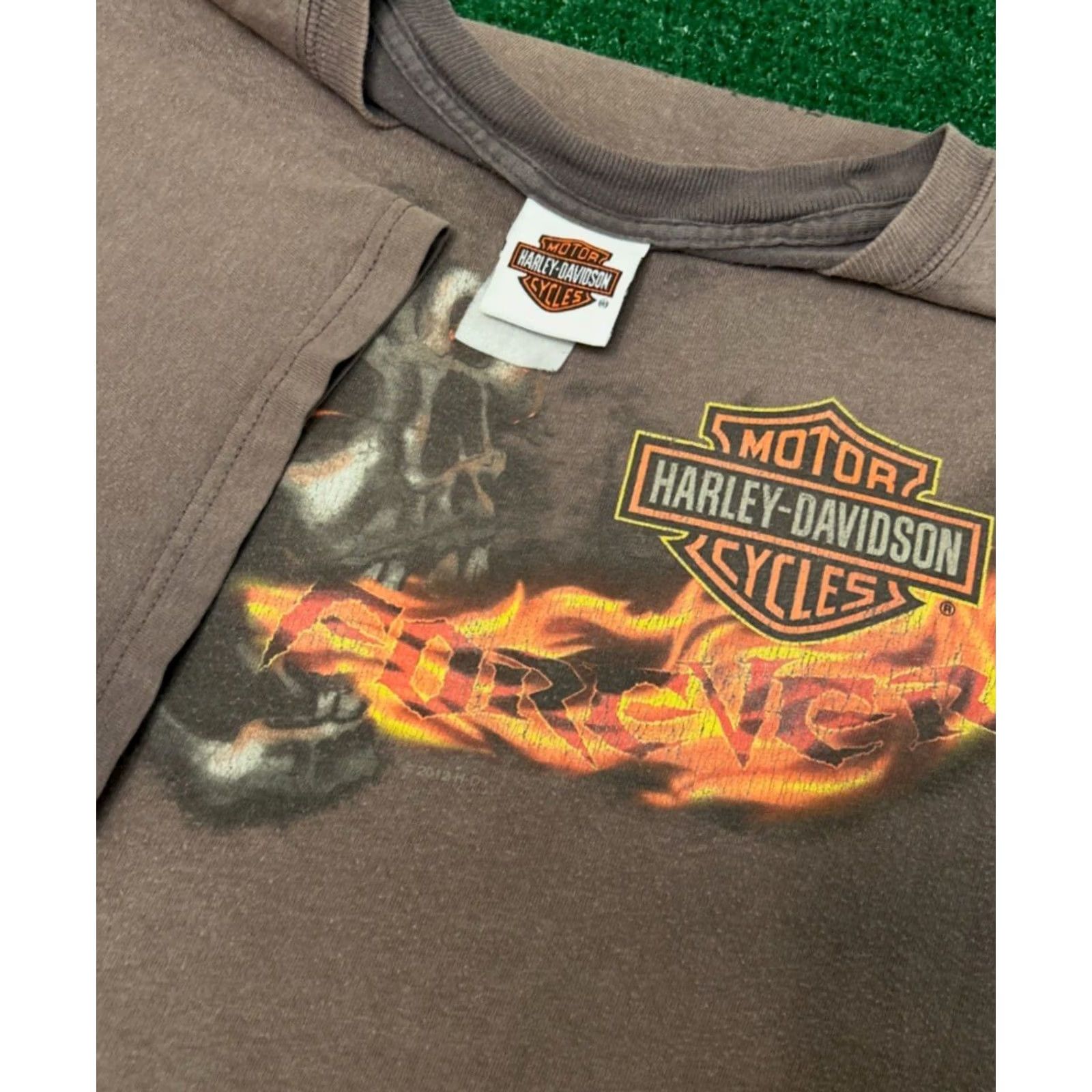 Harley Davidson VINTAGE Harley-Davidson Shirt Mens XL Gray 90s Y2K Biker Skull Flames VTG 2012 Grunge Punk Hip Hop Sportswear Tee Size US XL / EU 56 / 4 - 2 Thumbnail