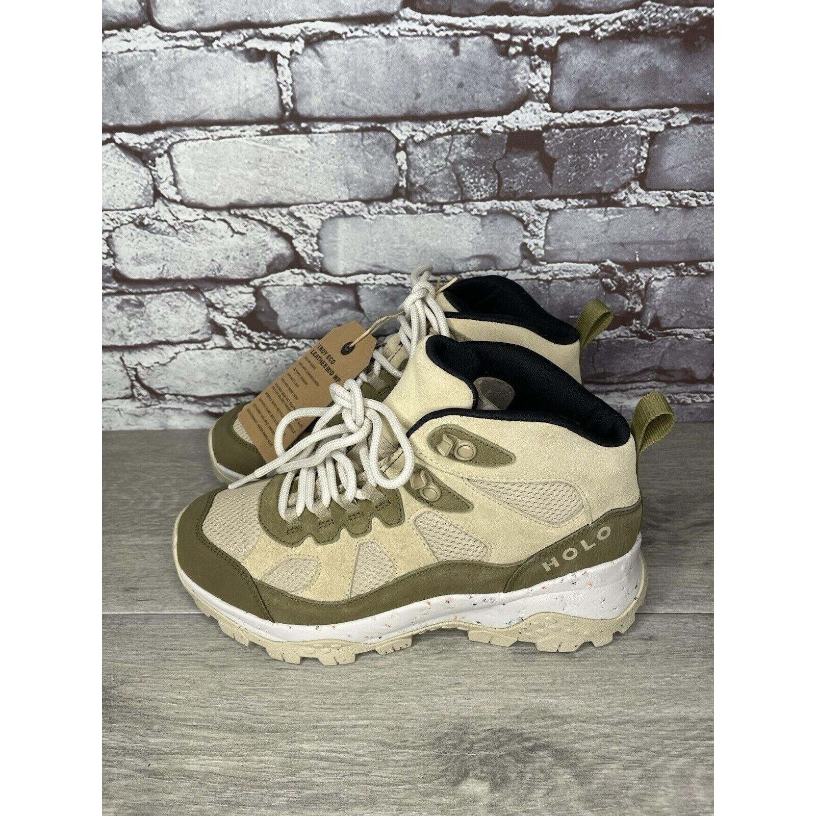 Halo Holo Footwear Troy Eco Leather Mid WP Hiking Boots Khaki Wom Size US 9 / IT 39 - 18 Thumbnail