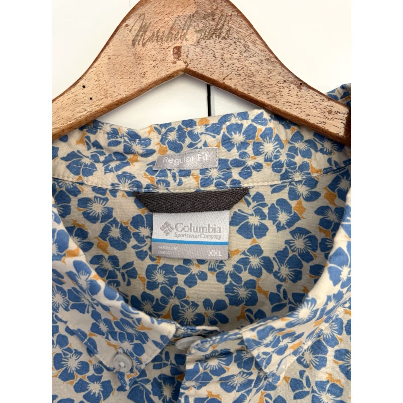 Vintage Columbia Mens Regular Fit Floral Short Sleeve Button-Down Shirt Blue 2XL Size US XXL / EU 58 / 5 - 5 Thumbnail