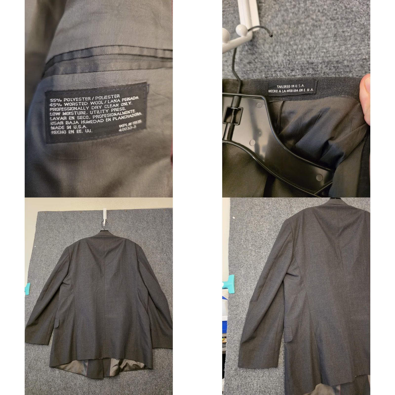 Stafford Stafford Suit Jacket Mens 48L Gray Poly Wool Double Breasted Formal Made USA Size 48R - 8 Thumbnail