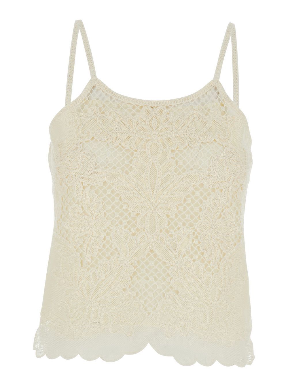 TWINSET Round Neck Top with Lace Design in Cotton Blend White Women Size M / US 6-8 / IT 42-44 - 1 Thumbnail