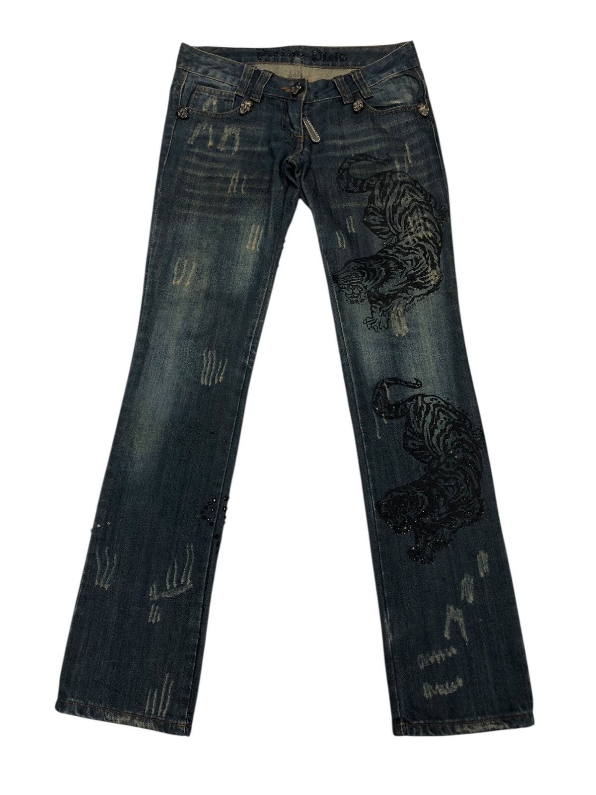 Philipp Plein RARE🔥OG PHILIPP PLEIN TIGER SKULL N CROSS EMBROIDERY JEANS Size 30" / US 8 / IT 44 - 2 Thumbnail