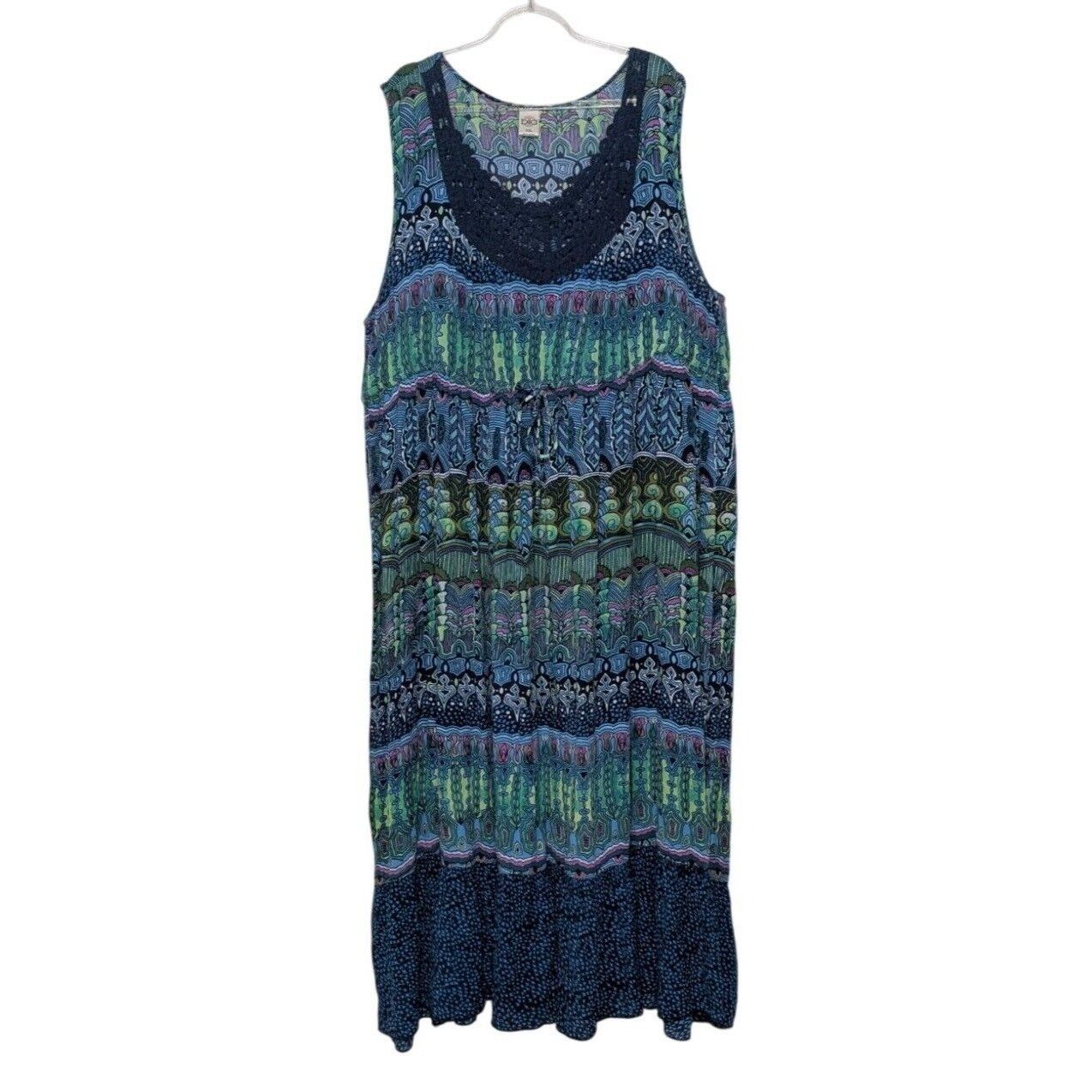 Designer Bila Boho Maxi Dress Womens Size XXL Blue Geometric Crochet Size XXL / US 16-18 / IT 52-54 - 1 Thumbnail