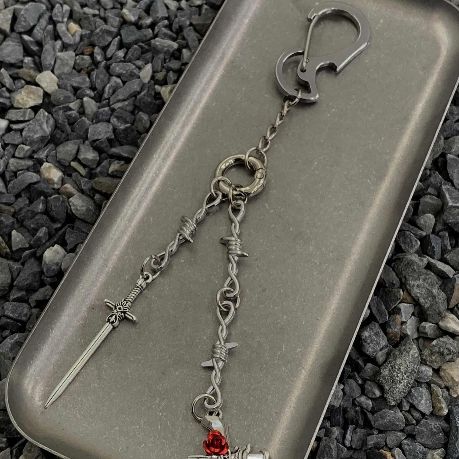 Other Silver Sword and Rose Cross Keychain, Gothic Charm Size ONE SIZE - 3 Thumbnail