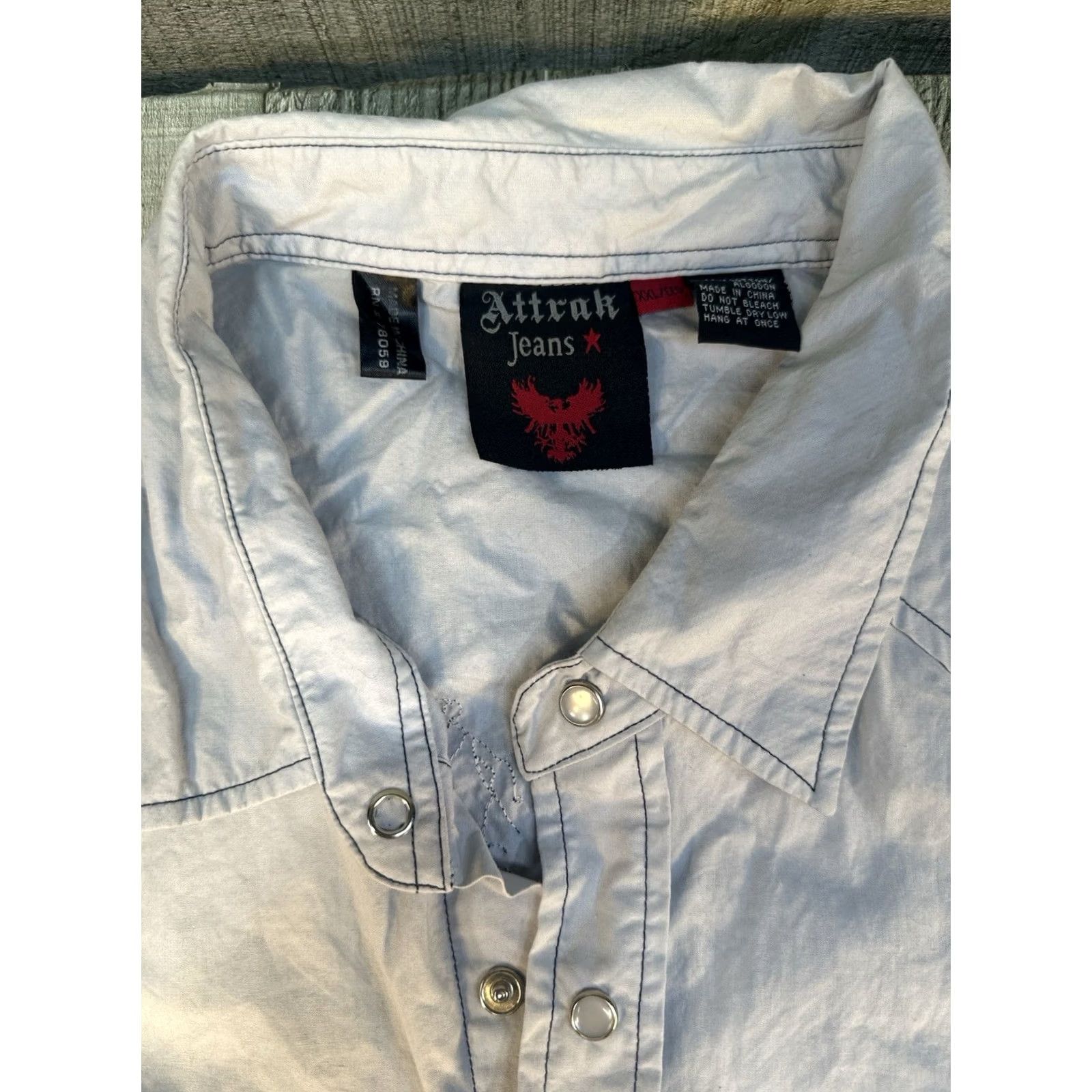 Griffin Y2K Attrak Jeans Western Snap Shirt Griffin Gothic XXL Mens Button-Up Long Sleeve Blue 100% Cotton Vintage N/A Size US XXL / EU 58 / 5 - 2 Thumbnail
