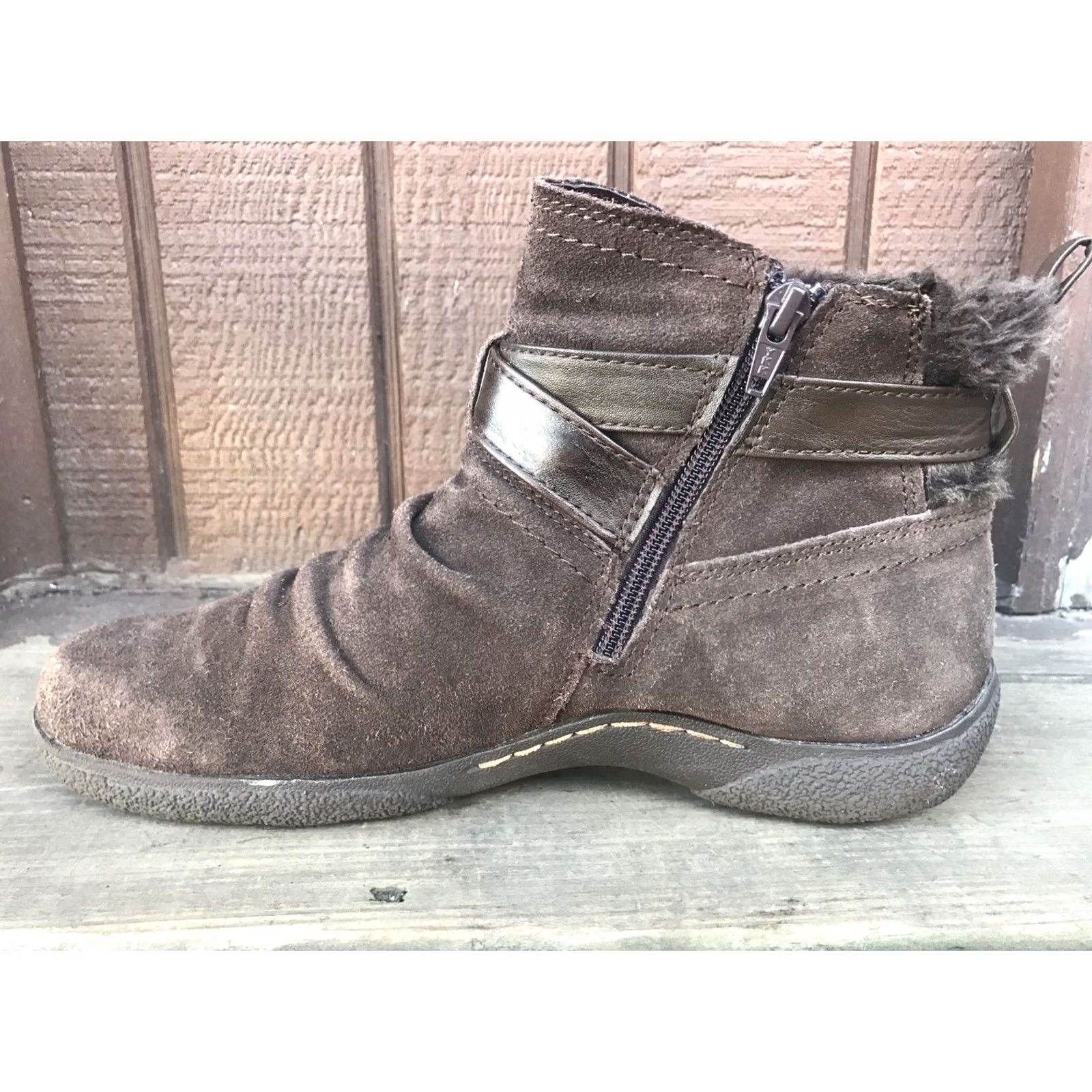 Vintage VINTAGE BASS ELLAMAY WOMENS SZ 9M BROWN LEATHER SIDEZIP BUCKLE MONKSTRAP ANKLE BOOTS-377 Size US 9 / IT 39 - 6 Thumbnail